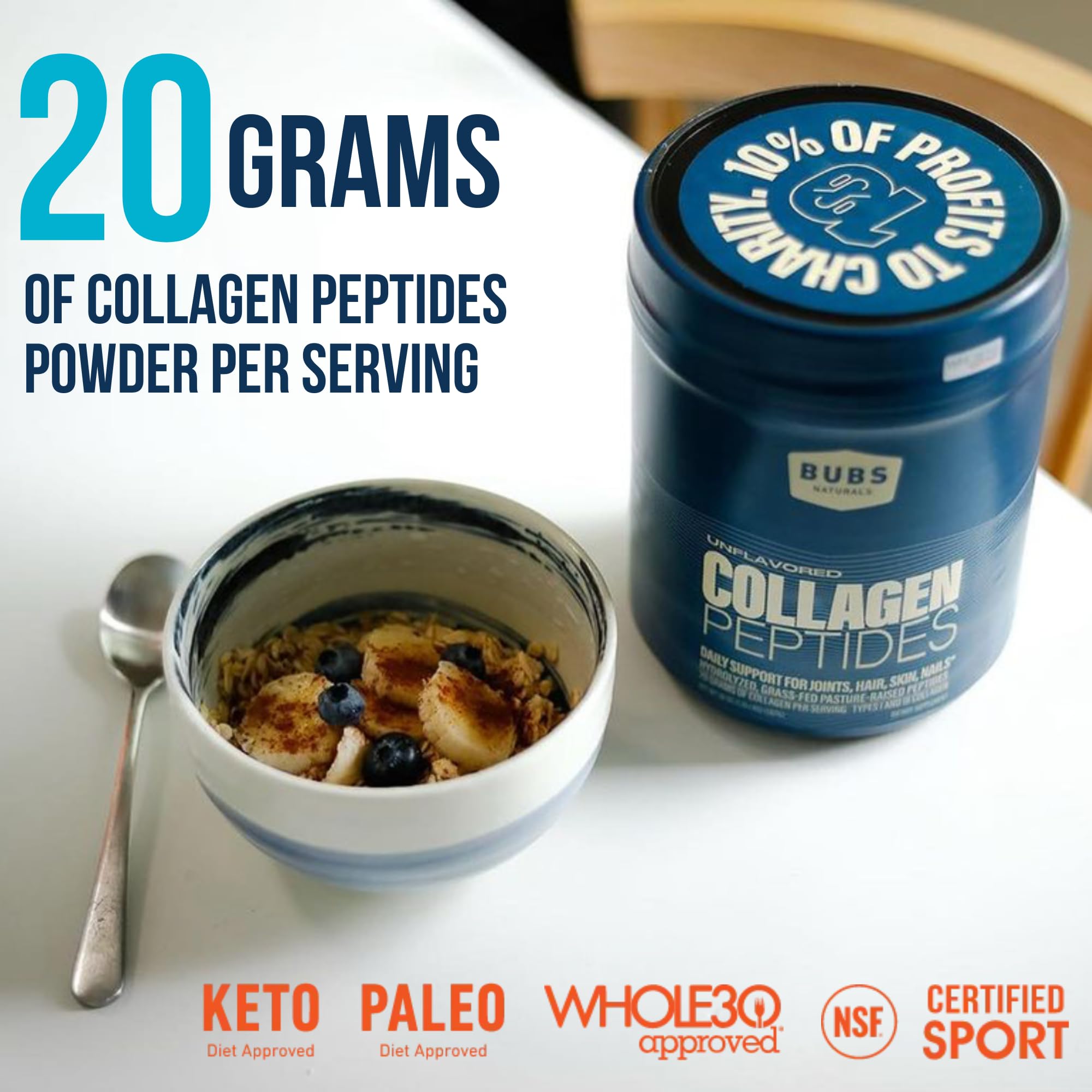 BUBS Naturals Collagen Peptides – mélange neutre dans café, thé ou smoothie