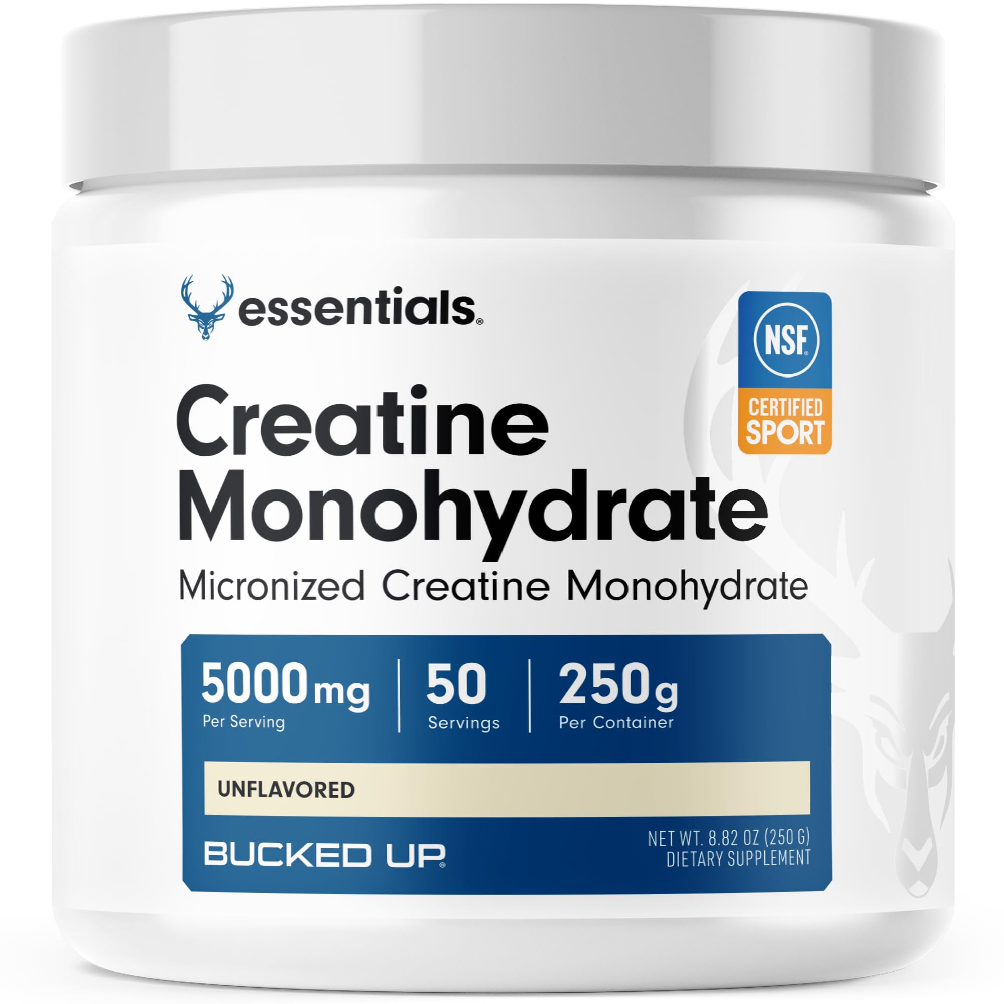 Poudre micronisée Bucked Up Creatine, facile à mélanger lors des séances.