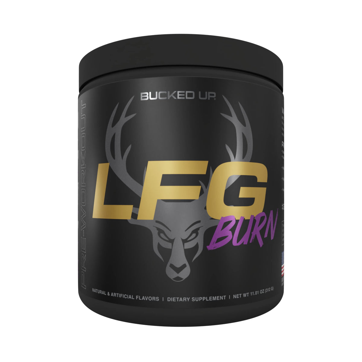 Bucked Up LFG packshot montrant le pot et l'énergie prête pour l'entraînement.
