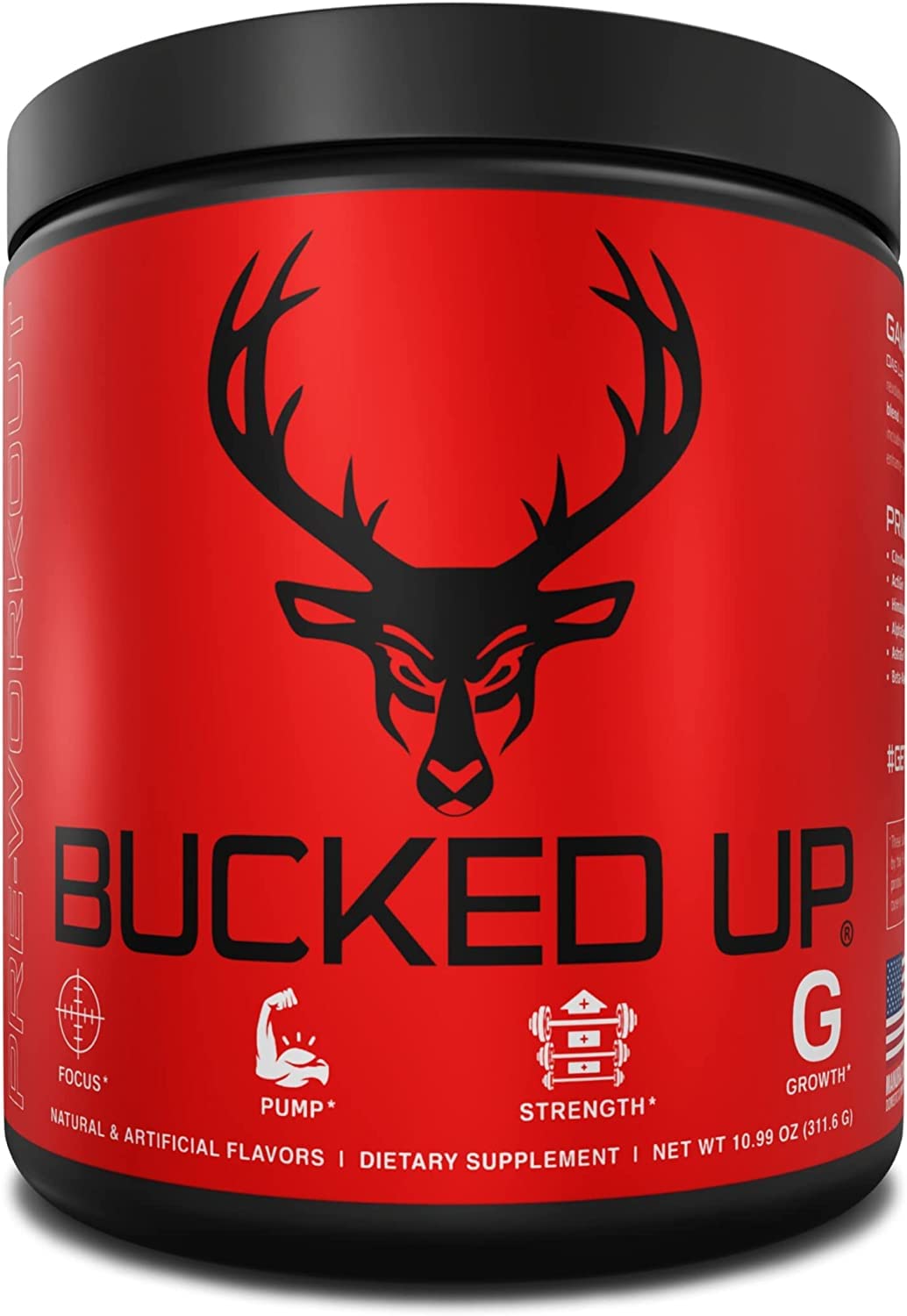 Bucked Up Pre Workout: bouteille Watermelon prête à booster énergie et concentration.