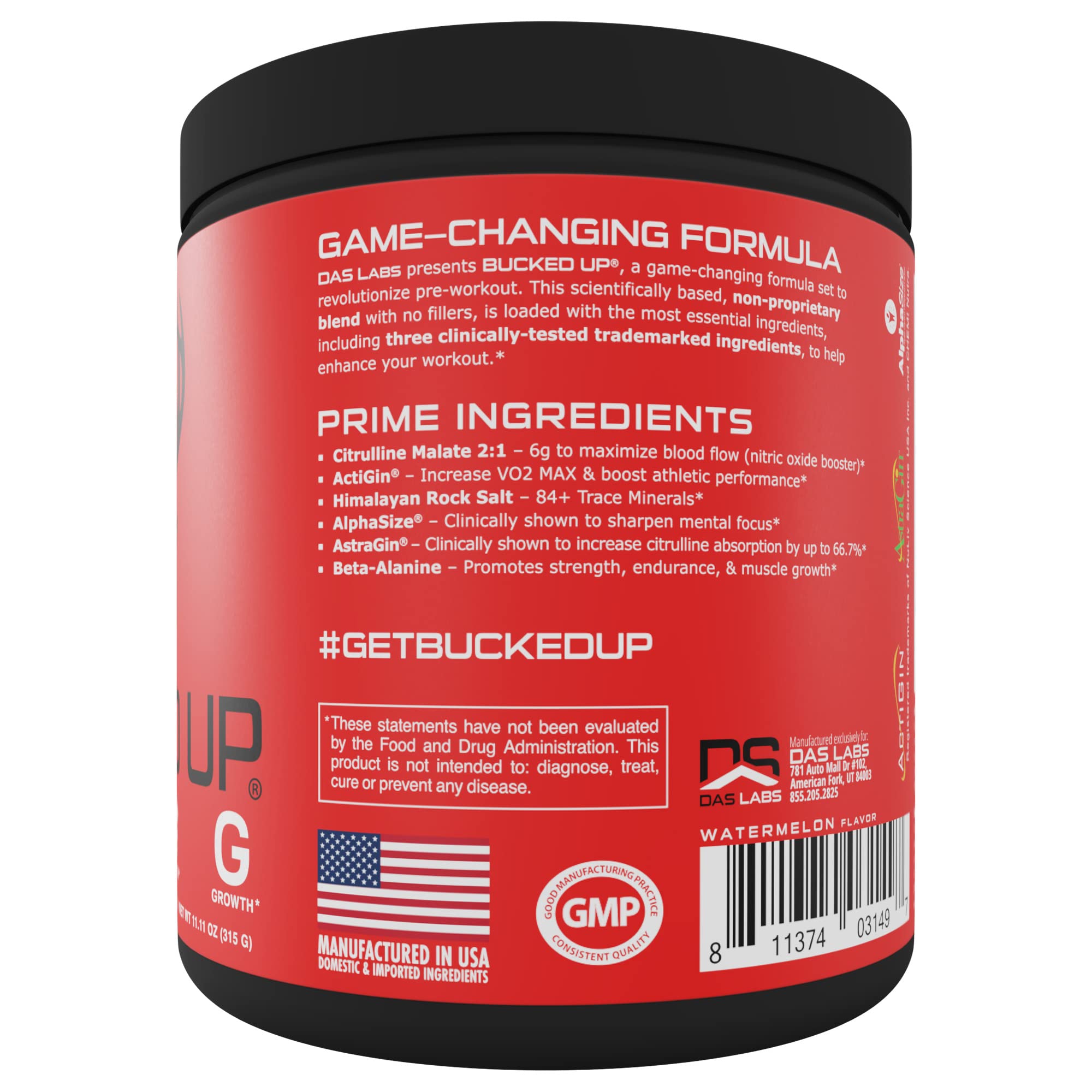 Bucked Up Pre Workout: emballage visible sur étagère de nutrition sportive.