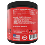 Bucked Up Pre Workout: emballage visible sur étagère de nutrition sportive.