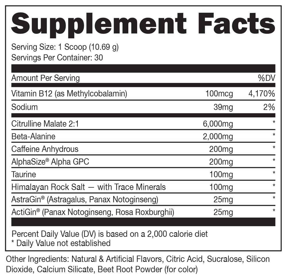 Étiquette nutritionnelle Bucked Up – saveur Strawberry Kiwi, sans sucre.