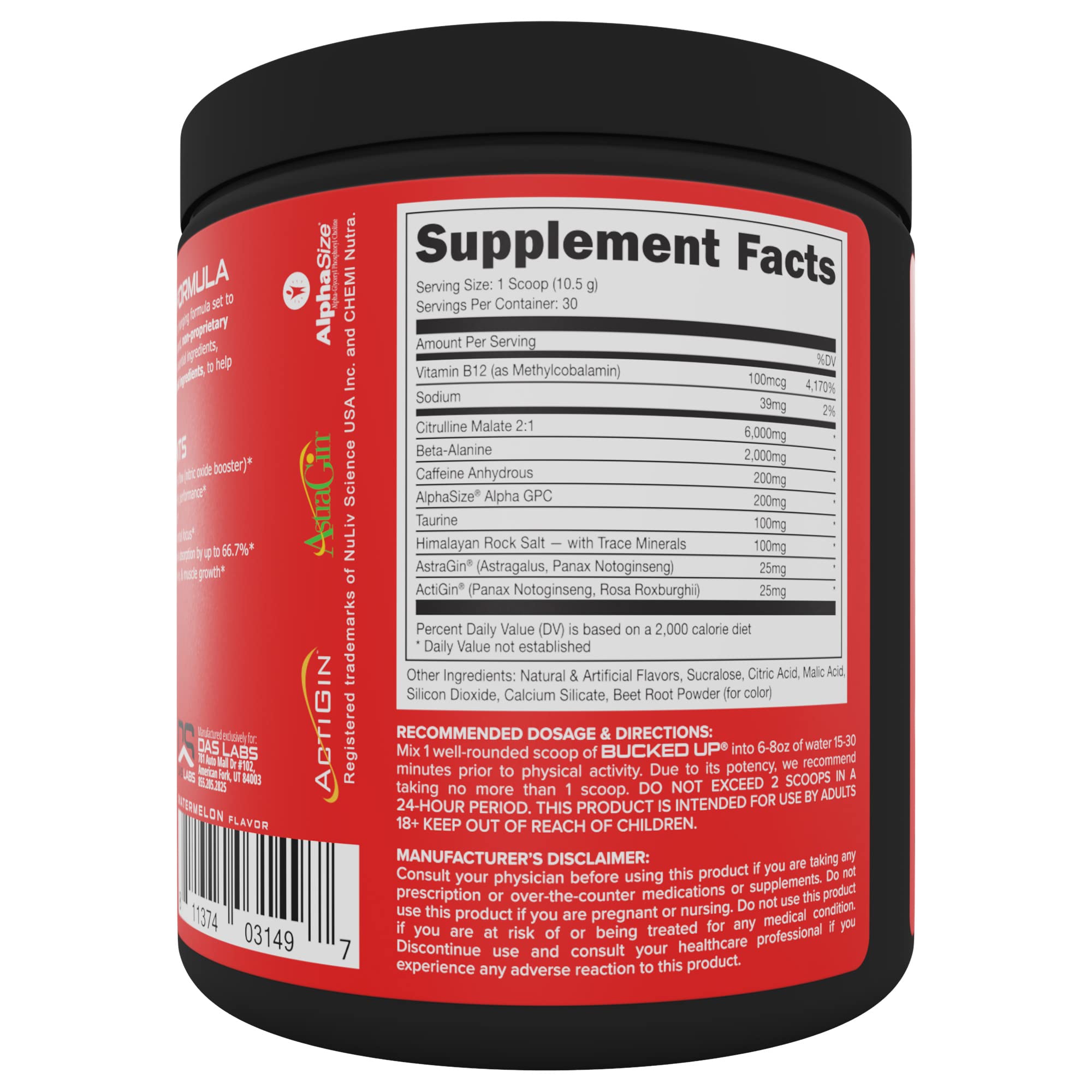 Bucked Up Pre Workout: mélange d'ingrédients révélant la formulation performante.