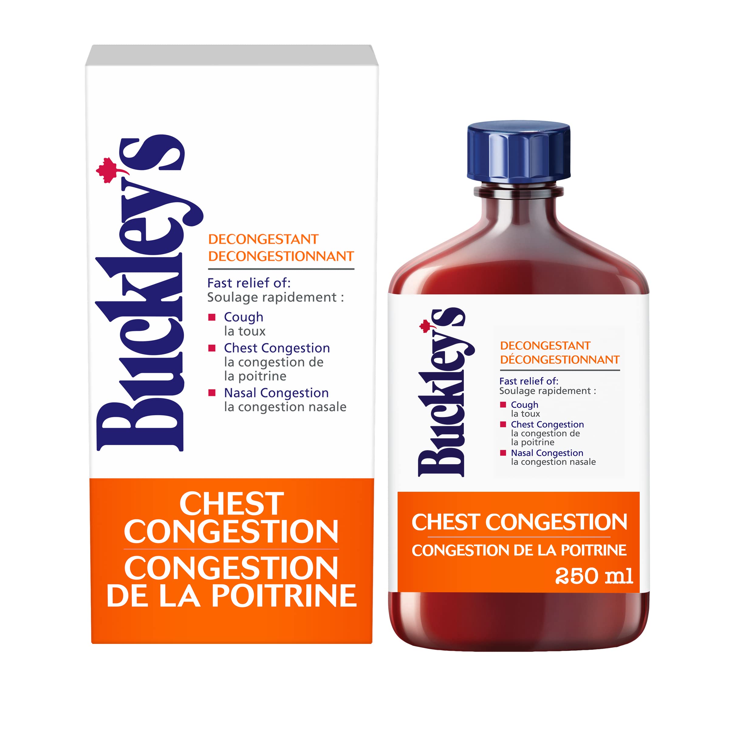 Buckley’s sirop congestion thoracique — emballage facile à ranger et à transporter.
