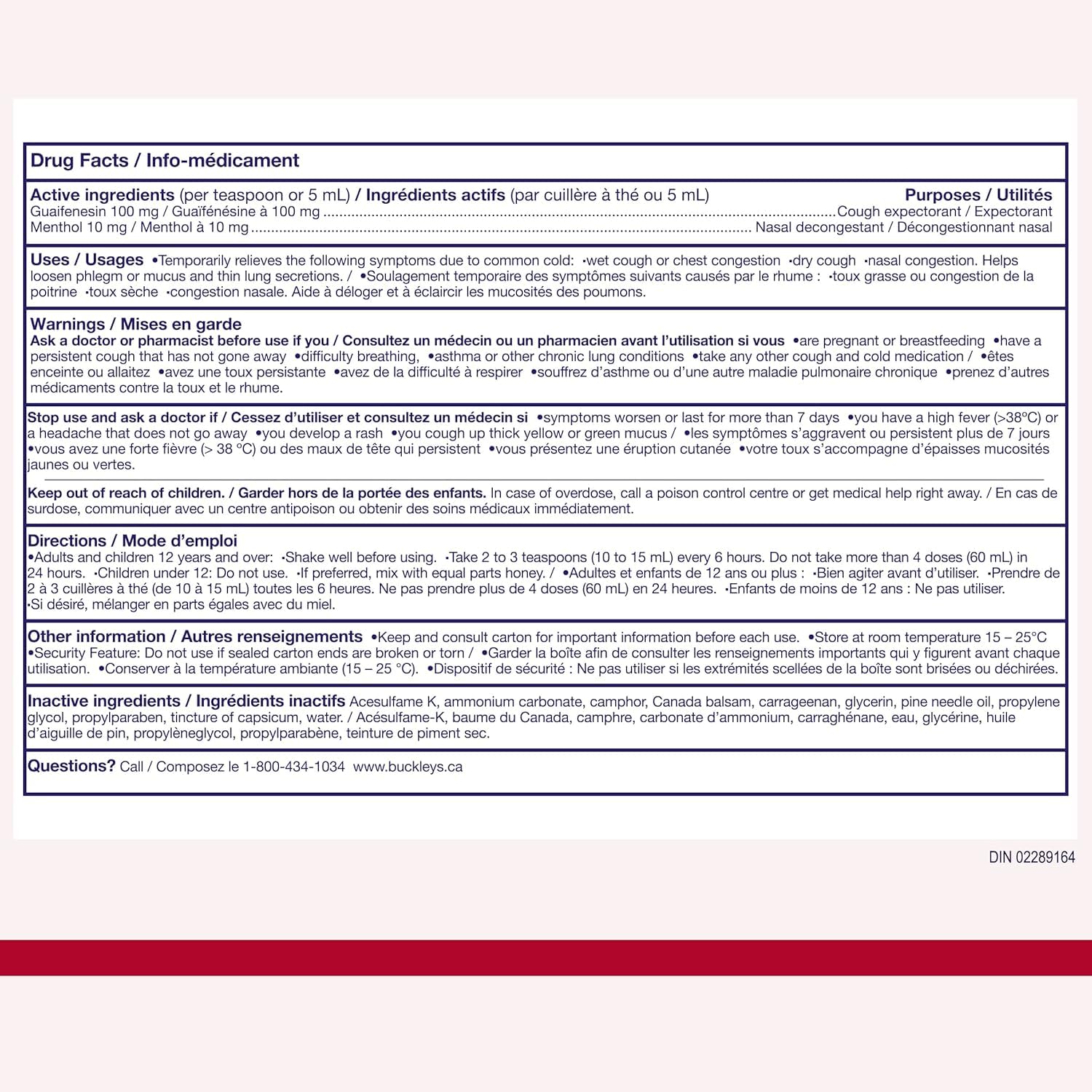 Buckley’s sirop congestion thoracique — étiquette clairement affichée pour identification rapide.