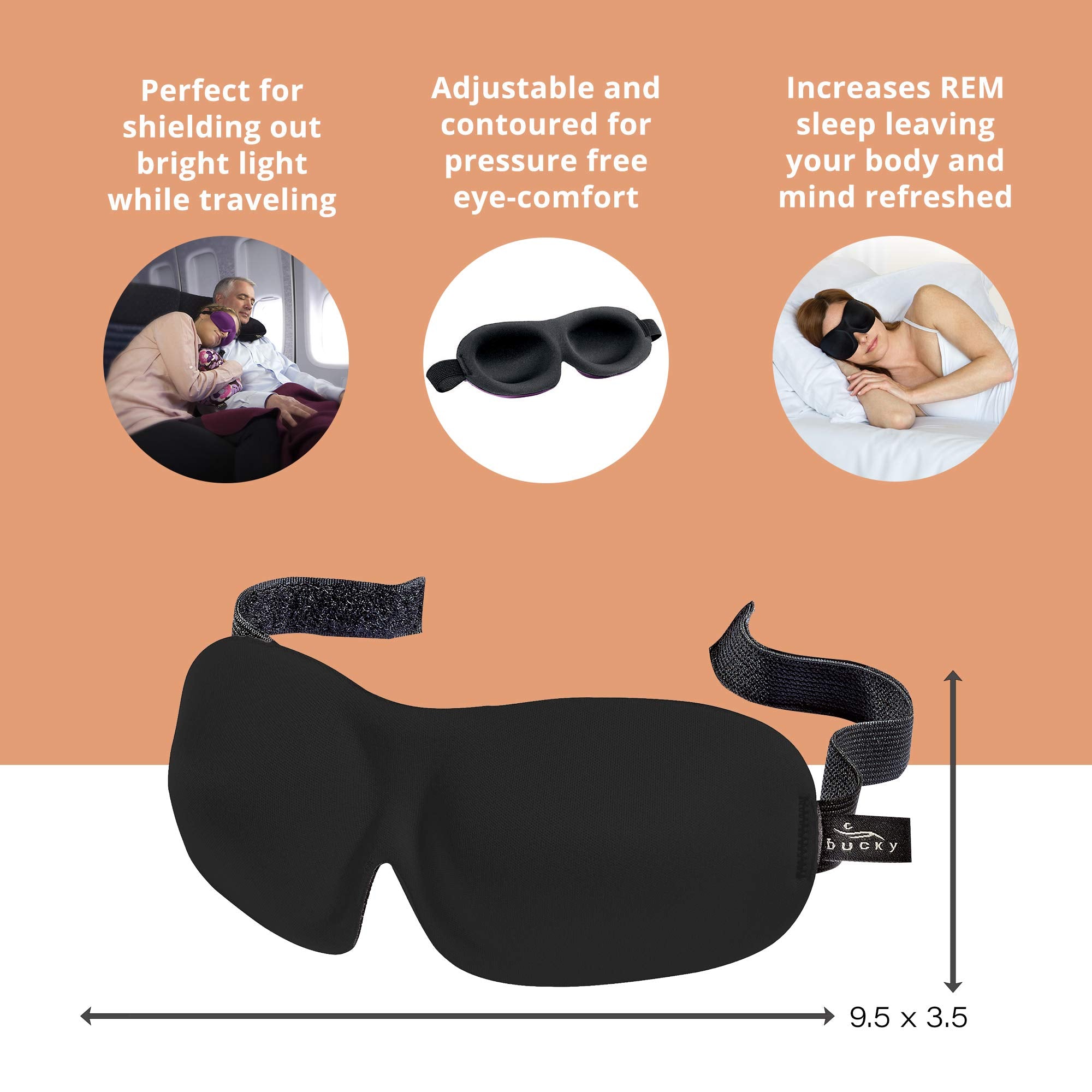 Masque yeux Bucky 40 Blinks facile pour siestes et voyages.