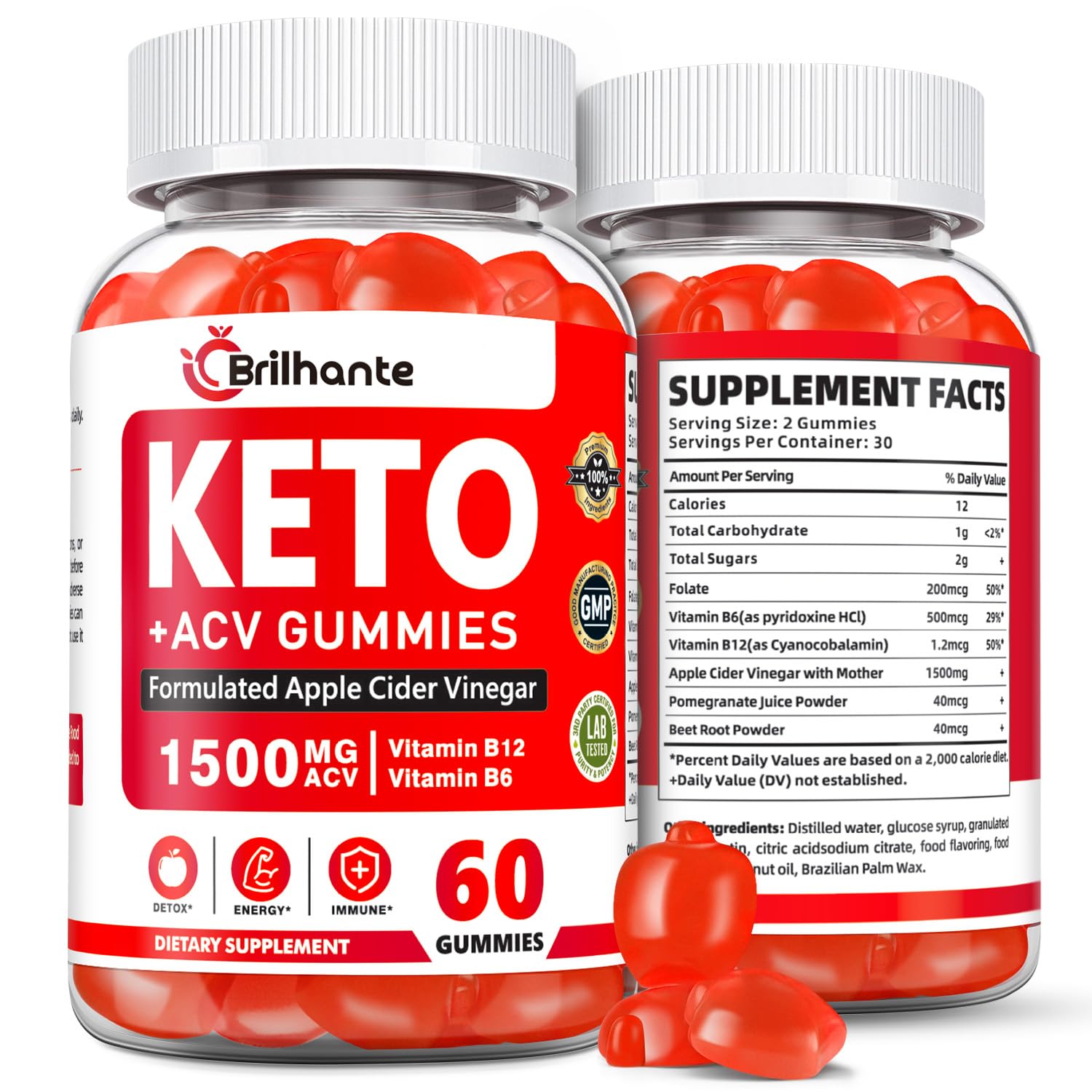 Bucolico Keto ACV Gummies : ingrédients clés avec vitamine B12 et B6 pour énergie.