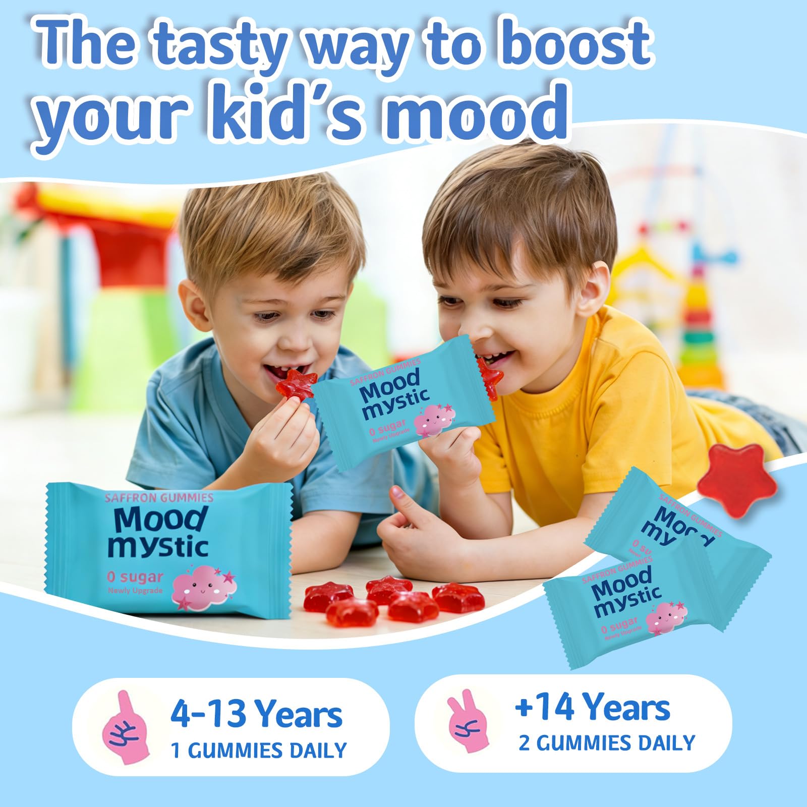 Goût fraise des gommes BudLive pour enfants, prise agréable sans sucre ajouté.