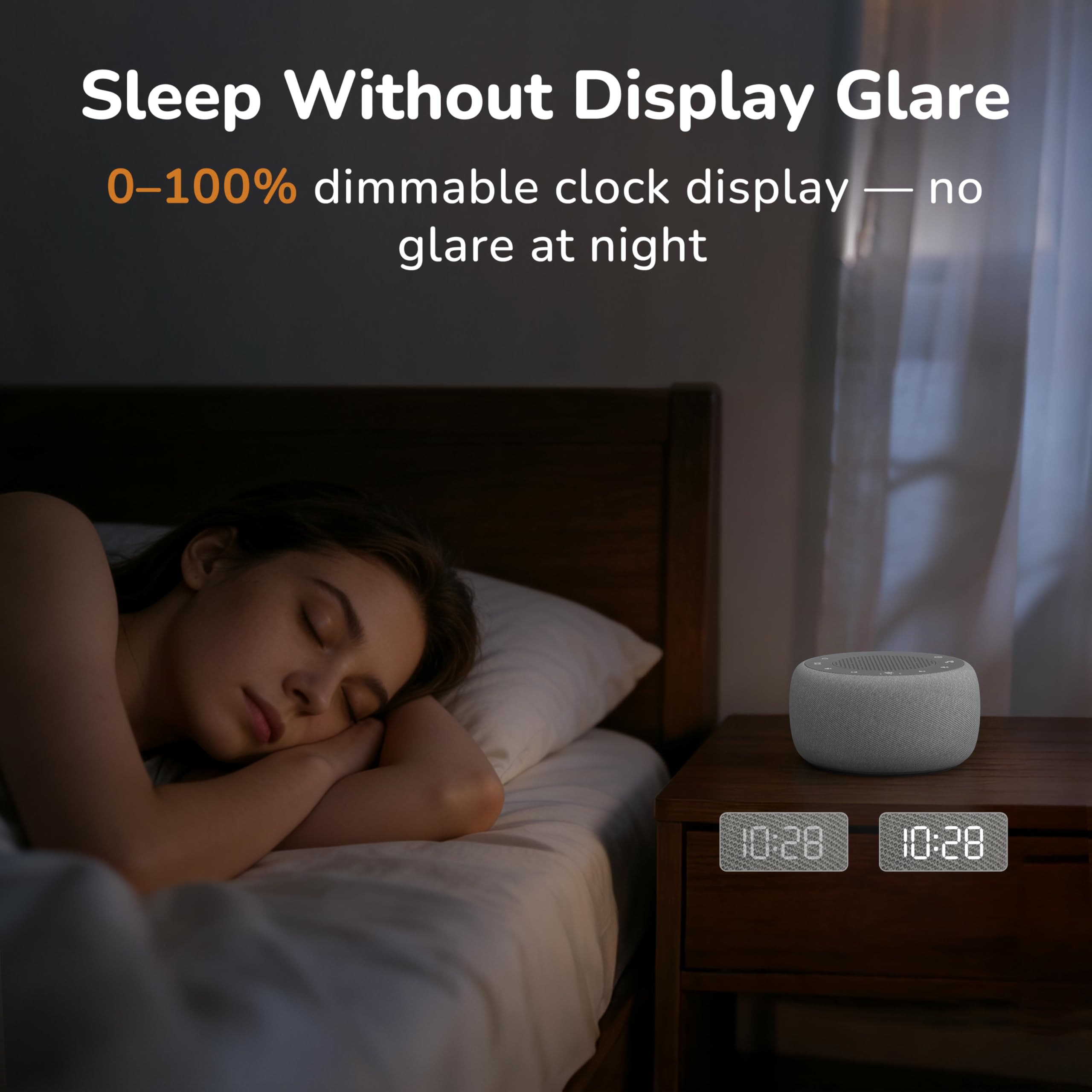 Buffbee design compact et prise murale pratique sur table de nuit.