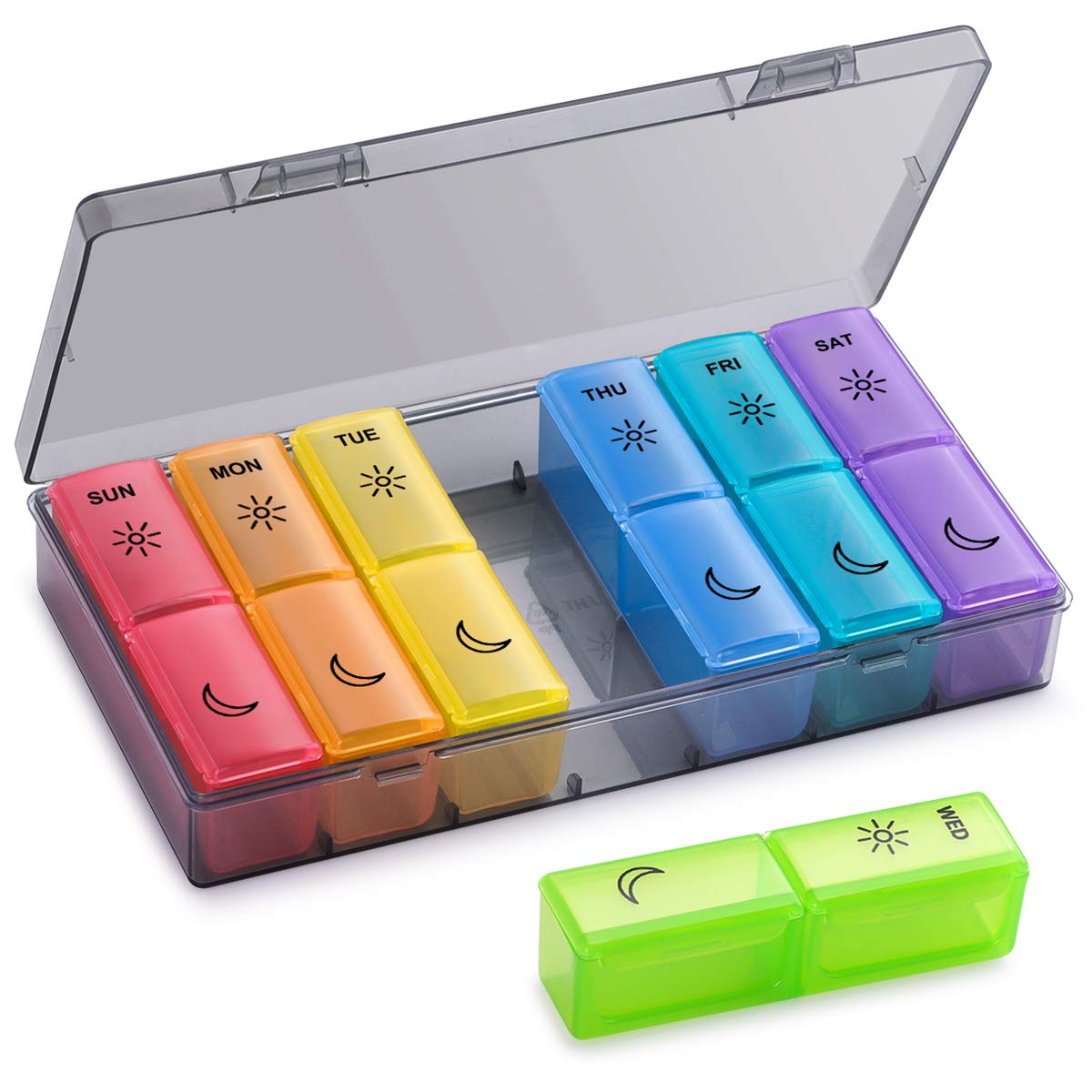 BUG HULL Organisateur pilules 2 fois par jour, pratique et clair pour votre routine quotidienne.