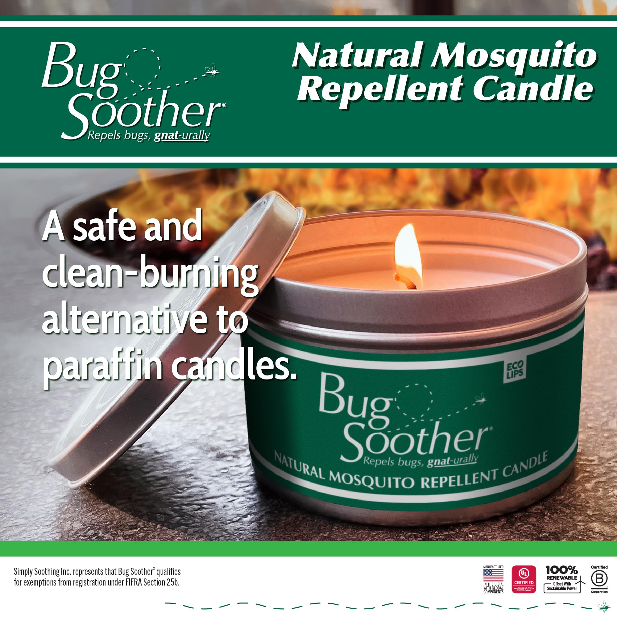 Bougie extérieure Bug Soother parfum citronnelle-vanille pour camping nocturne