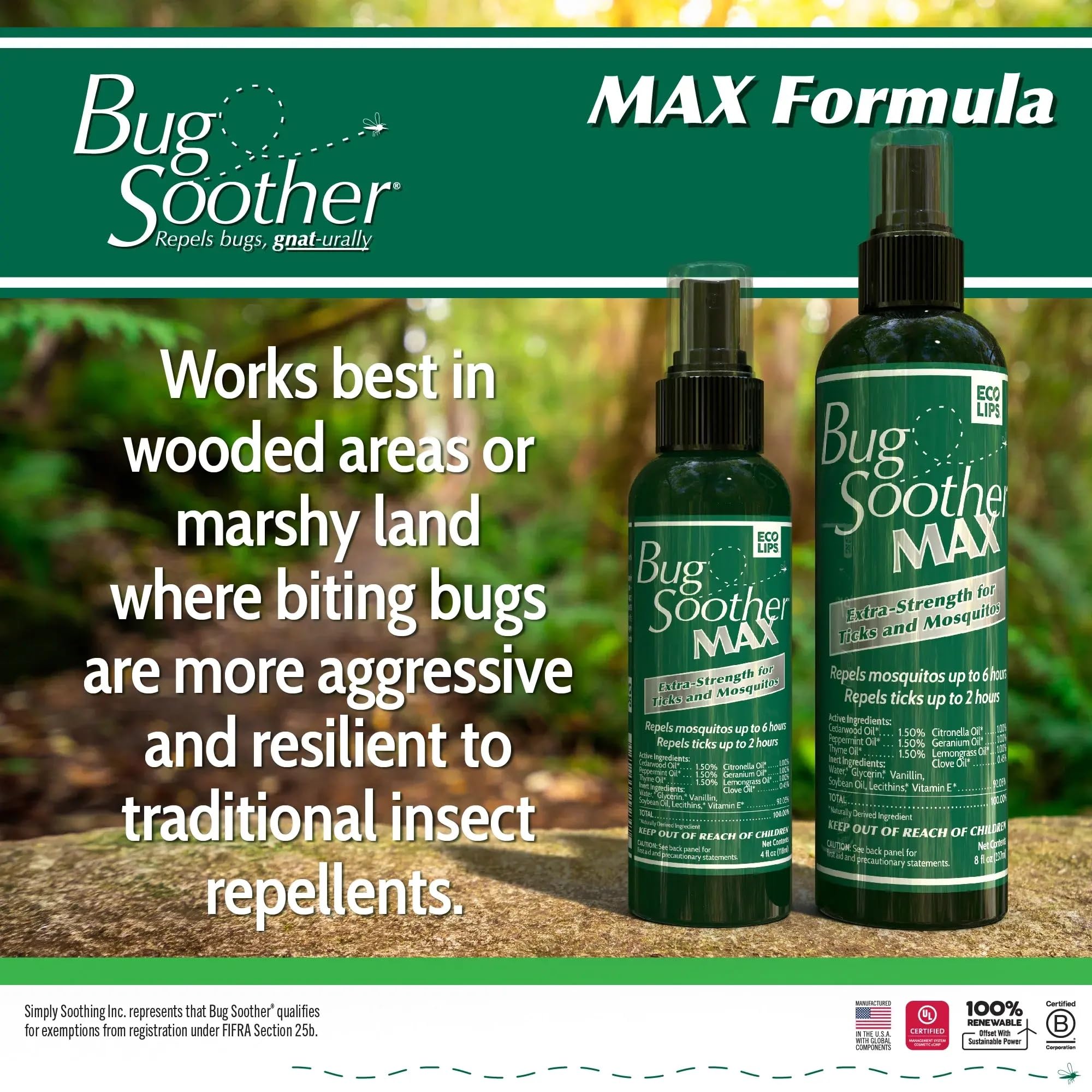 Bug Soother MAX – flacon bonus de 1onces, portable et pratique en déplacement.