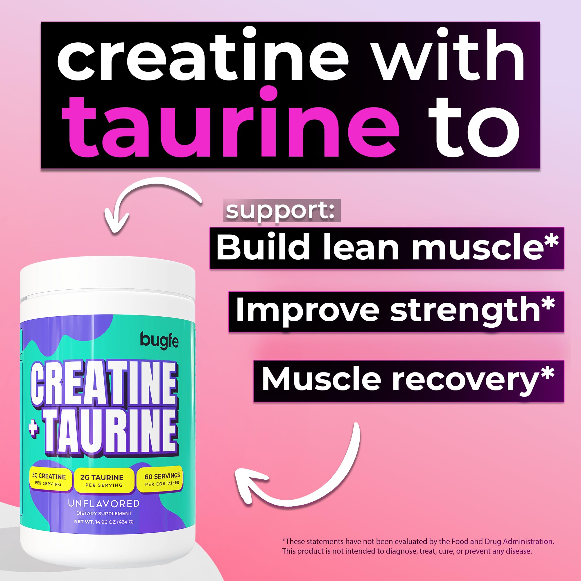 Bugfe Créatine Taurine - poudre micronisee, dissolution rapide dans l'eau