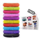 Bracelets BuggyBands antimoustiques, 10 couleurs, idéal pour activités extérieures.