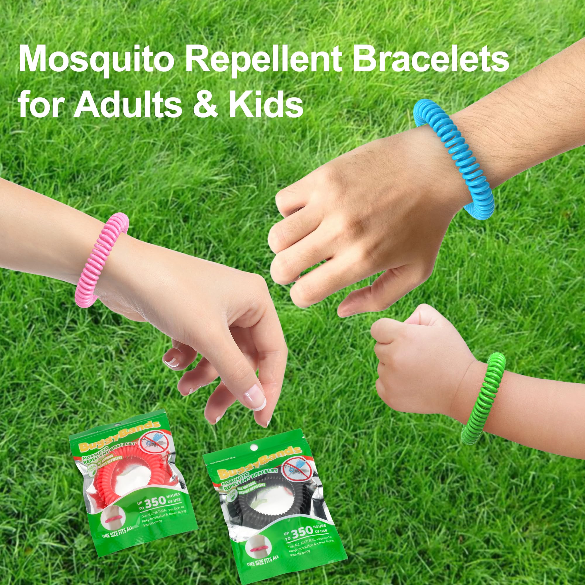 Bracelets BuggyBands emballés individuellement, pratique et hygiénique pour réutilisation ultérieure.