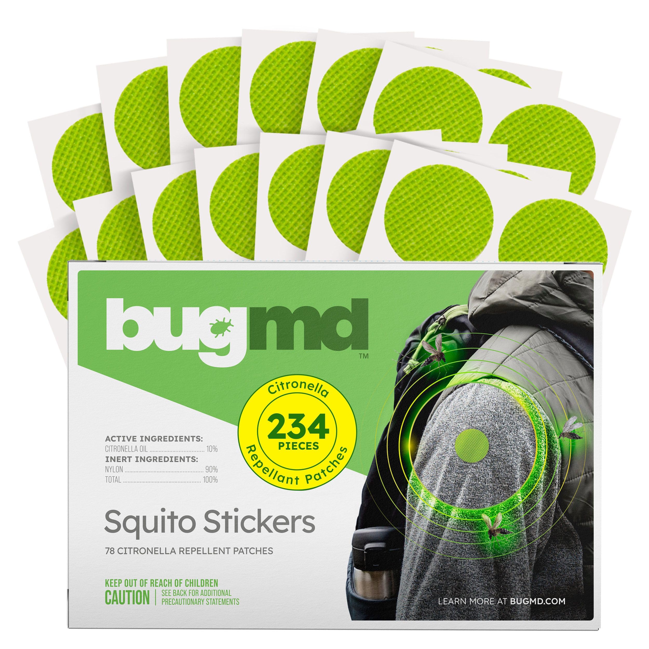 BugMD Squito Stickers sur vêtement, patch répulsif moustiques pratique sans contact cutané.