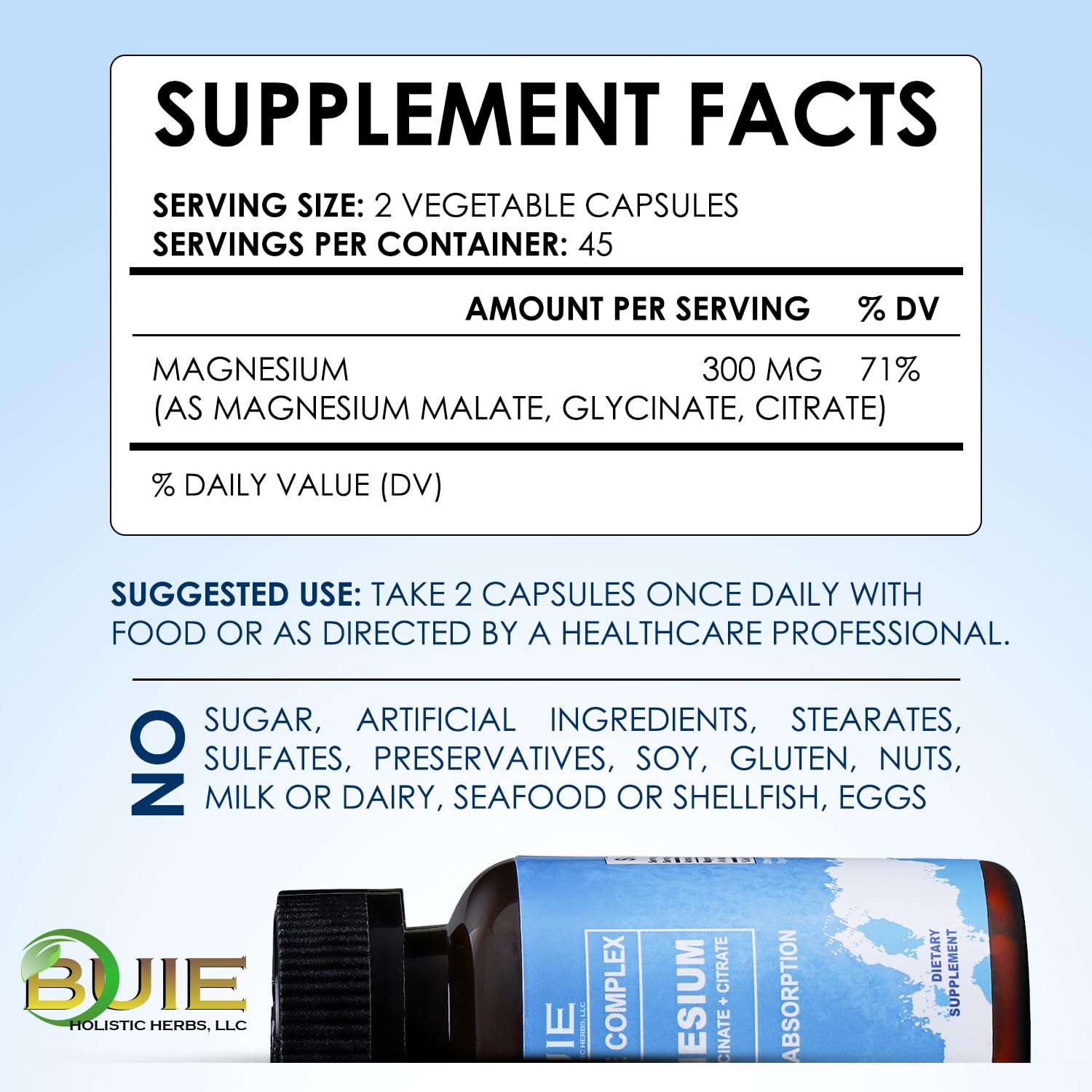 BUIE Magnésium Triple – capsules vegan, sans OGM et sans additifs.