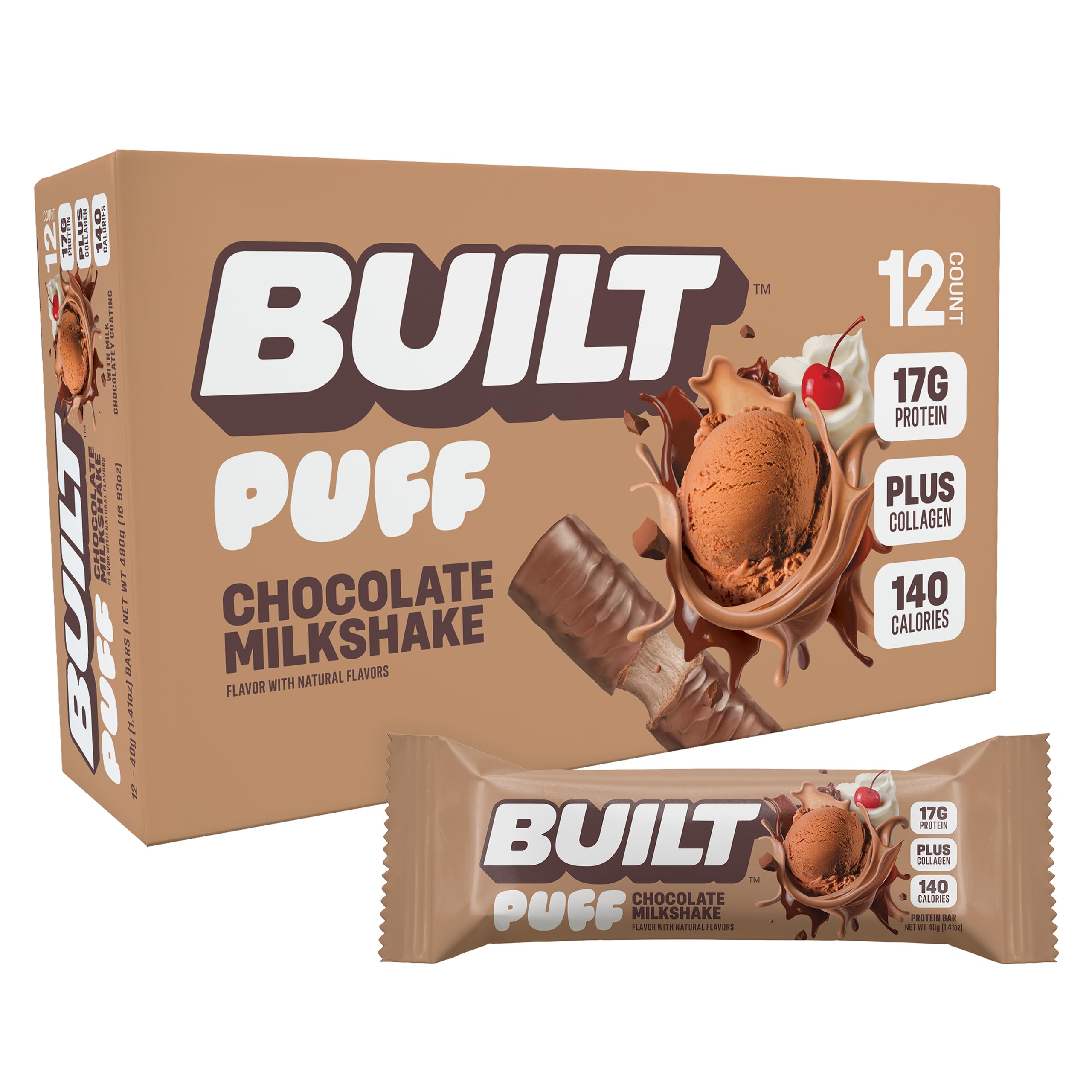 Built Bar Puff barre saveur chocolat lait, parfaite pour une pause protéinée en déplacement