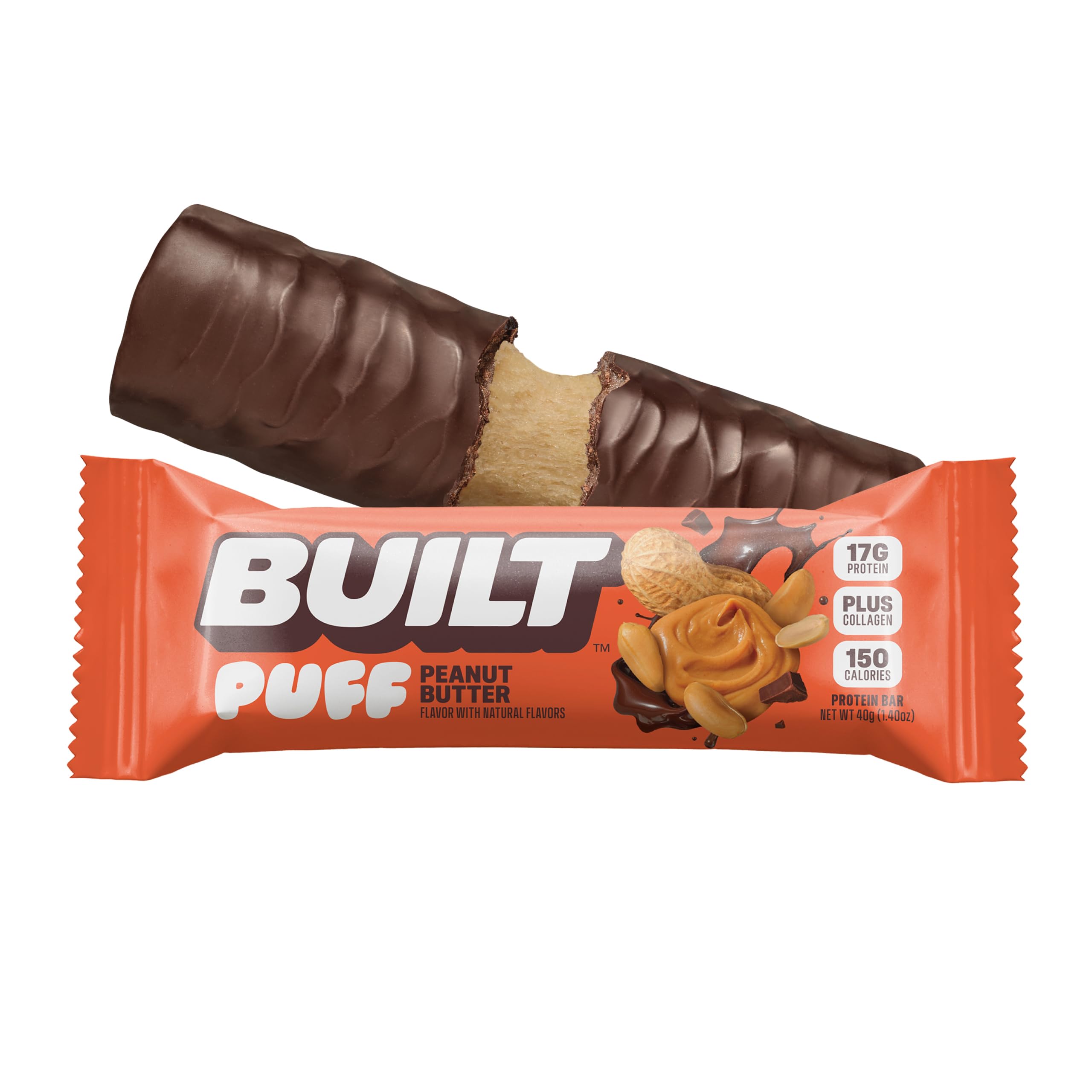 Barre Built Bar Puff sans gluten, snack rapide pour bureau et sport.