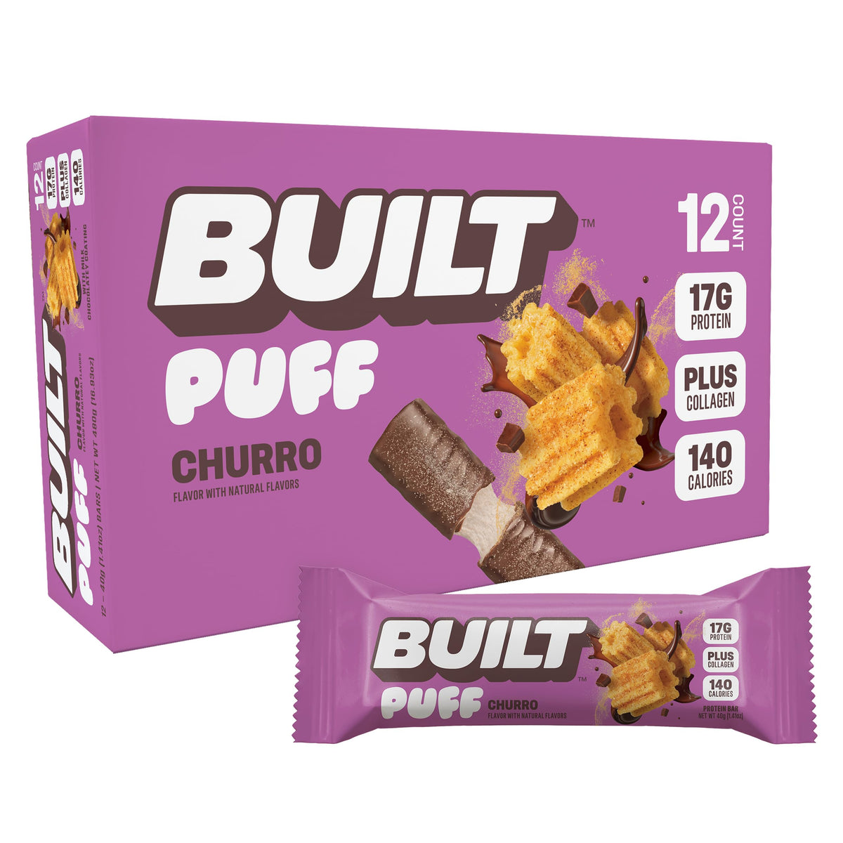 Barre Built Bar Puff Churro emballage, encas rapide et pratique