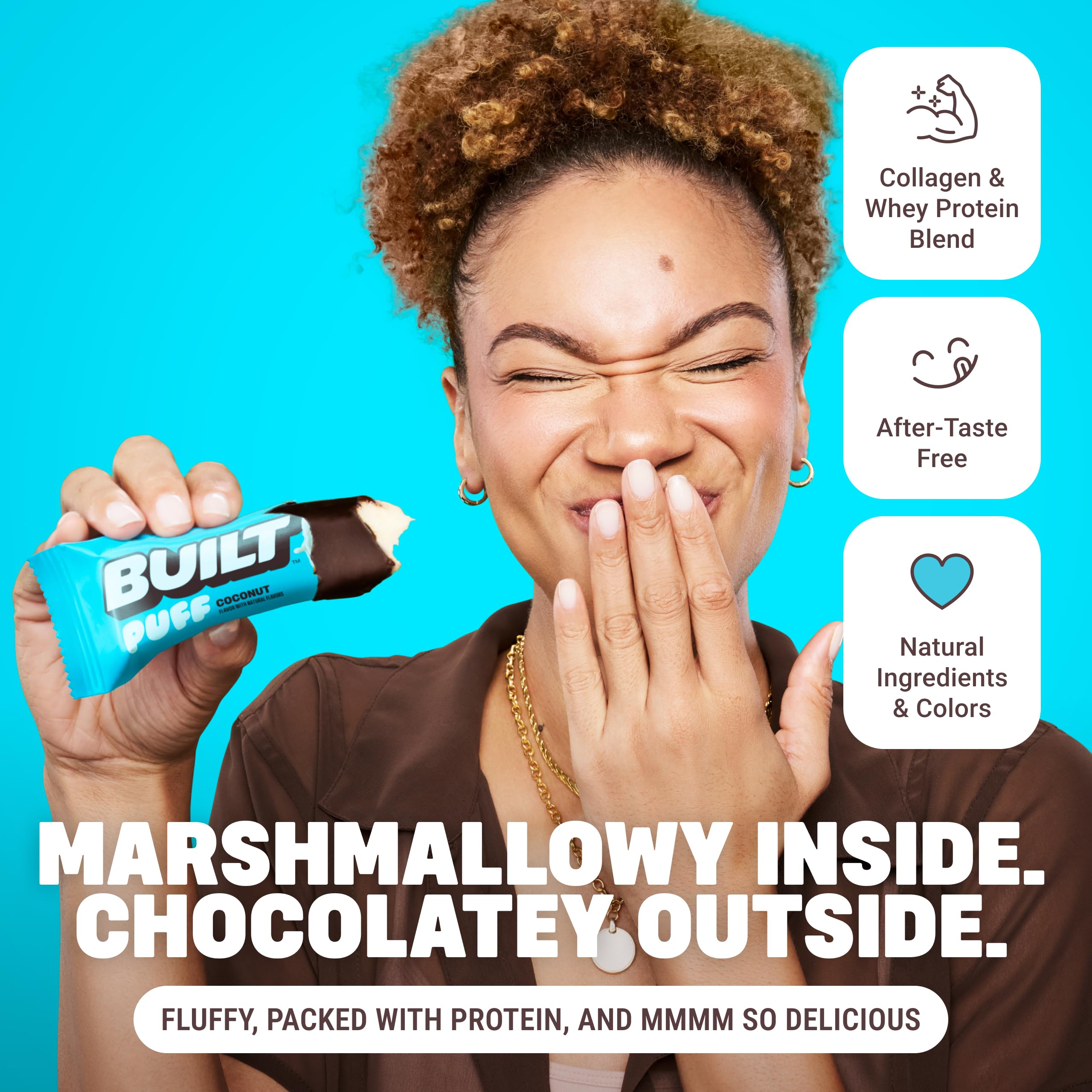 Ingrédients de Built Bar Puffs Coco avec 17 g de protéines.