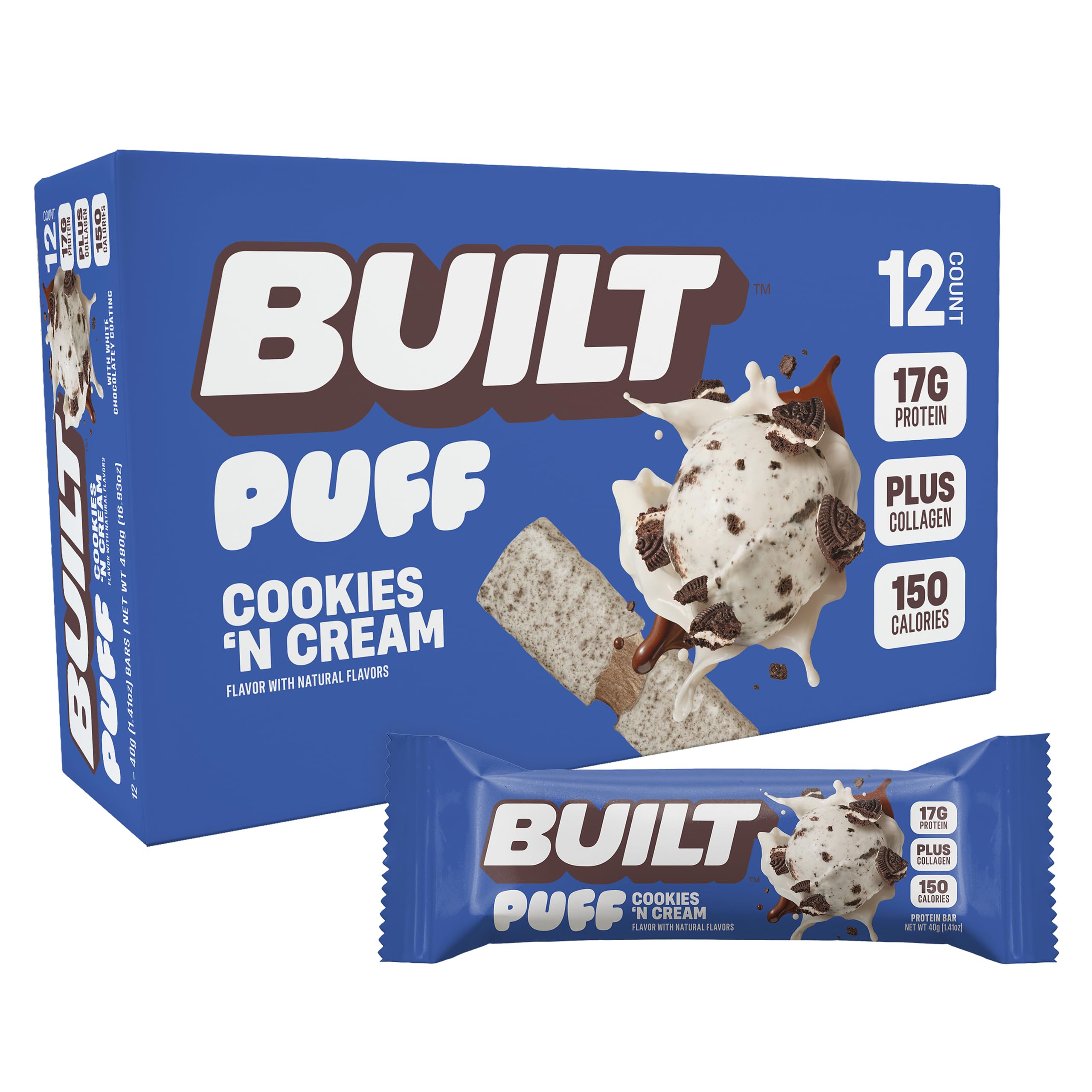 Built Bar Puffs Cookies Crème, texture lisse et énergie pratique pour l'entraînement.