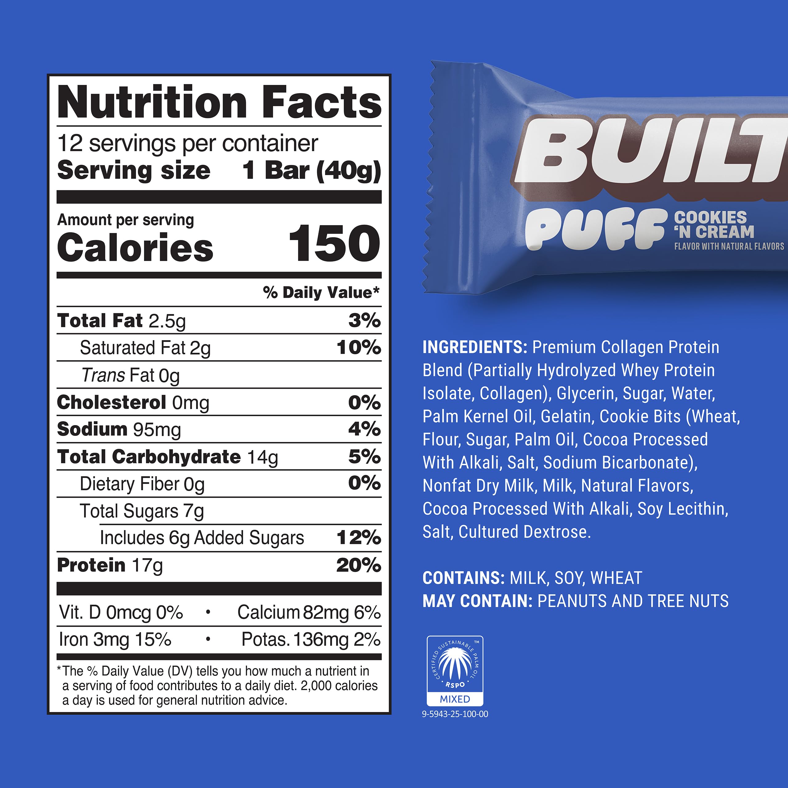 Built Bar Puffs Cookies Crème, collation protéinée idéale pour les déplacements.