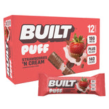 Built Bar Puffs fraise crème emballage, collation pratique et protéinée en déplacement