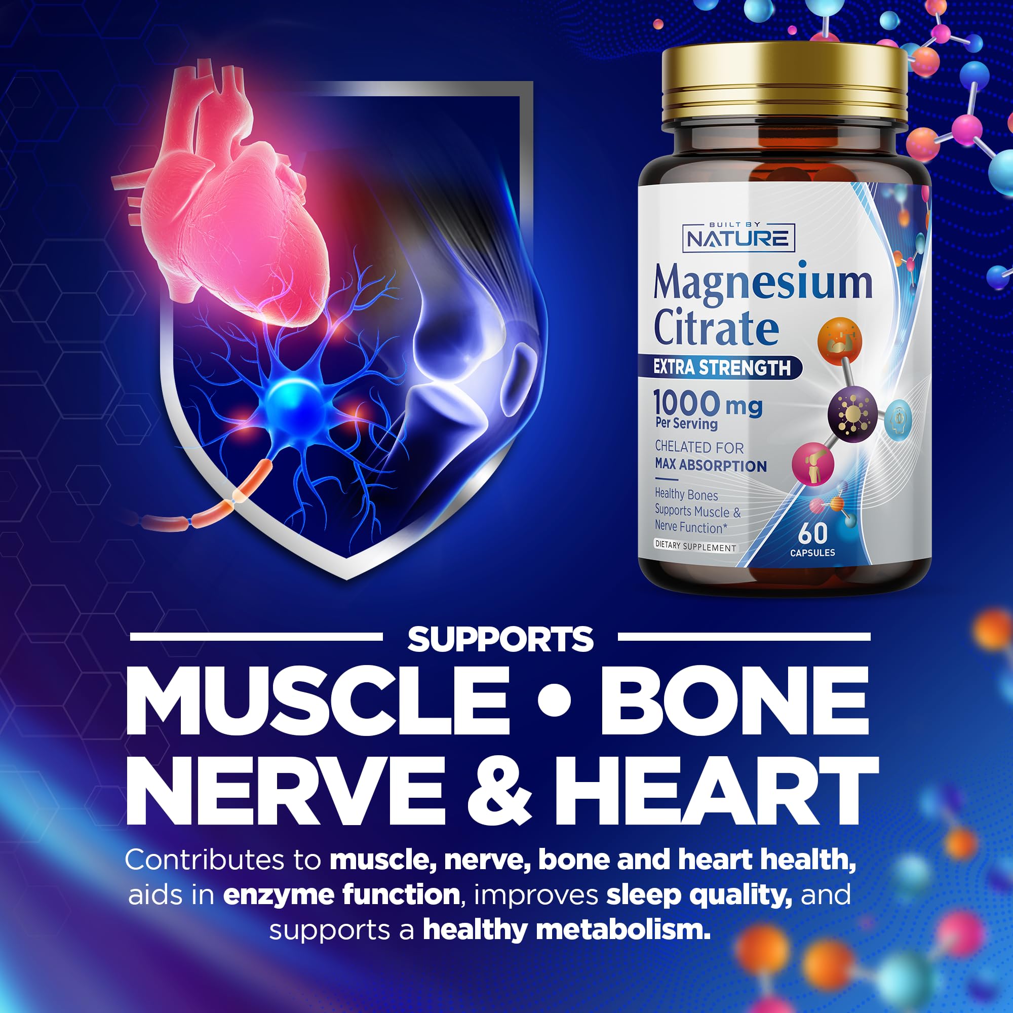Built By Nature Magnésium Citrate 1000mg - boite compacte idéale pour voyage