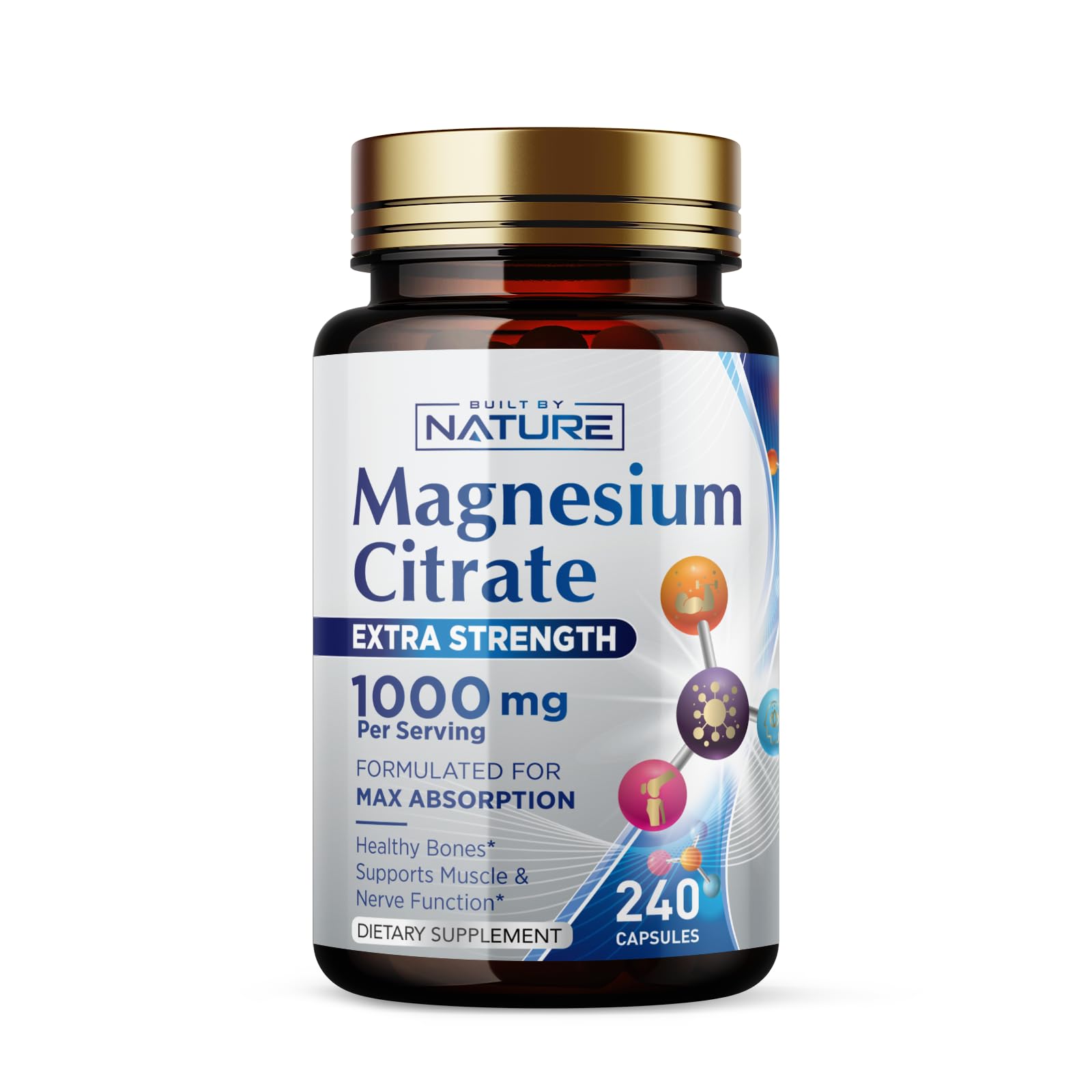 Built by Nature Magnésium Citrate 1000mg - bouteille, soutien quotidien et bien-être.