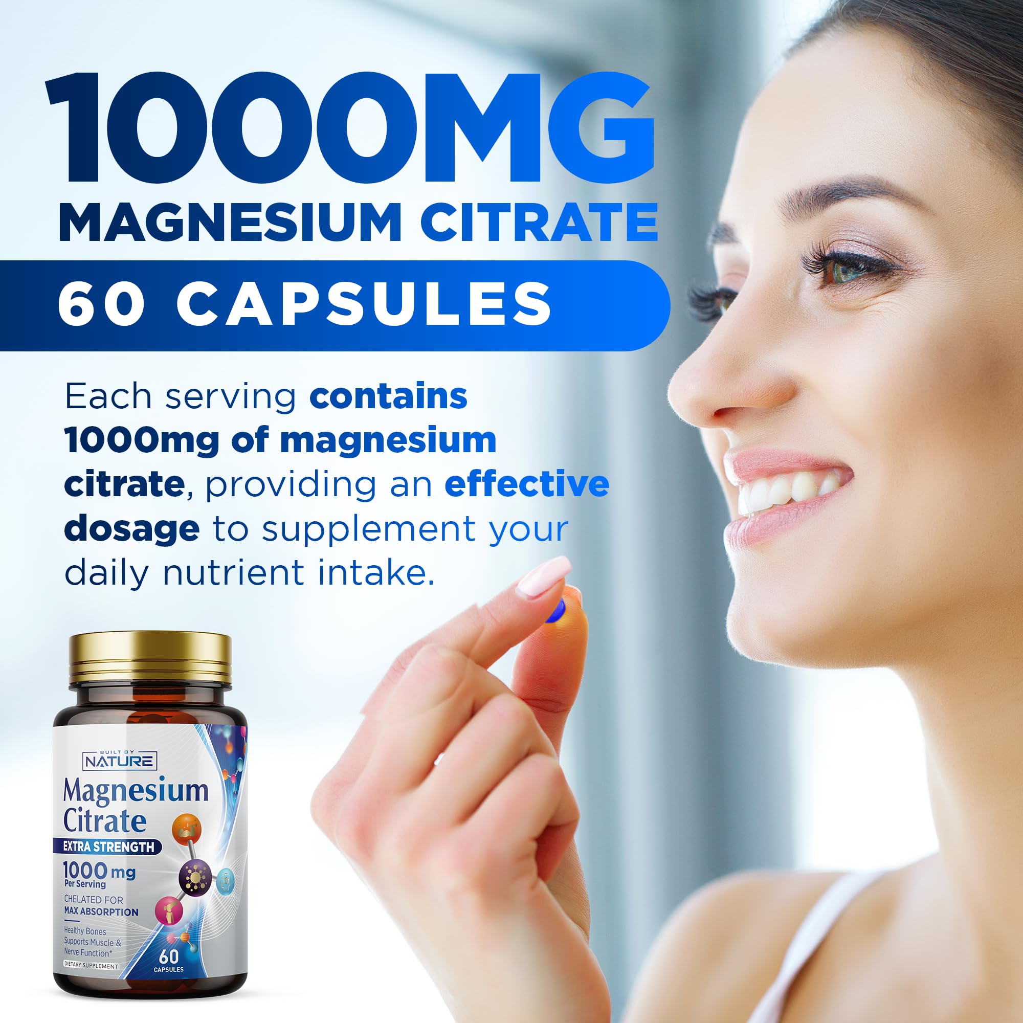 Built By Nature Magnésium Citrate 1000mg - etiquette lisible pour plan quotidien