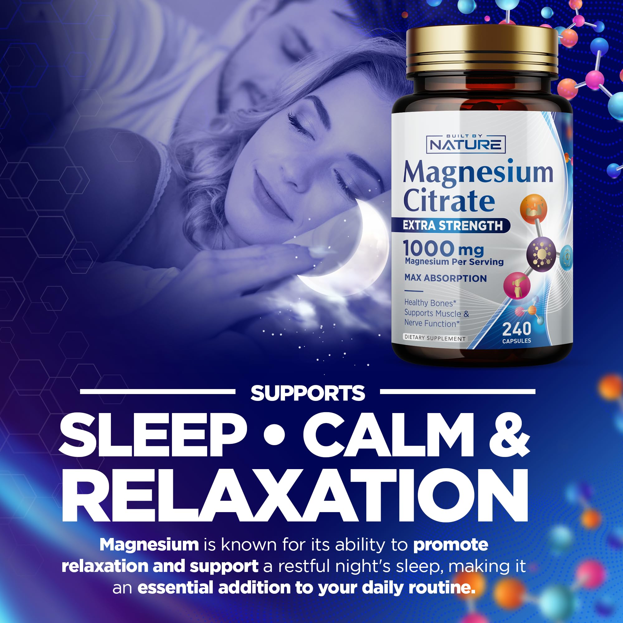 Built by Nature Magnésium Citrate 1000mg - prise en main facile en routine.