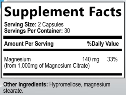 Built By Nature Magnésium Citrate 1000mg - tableau nutrition clair pour planifier l'apport