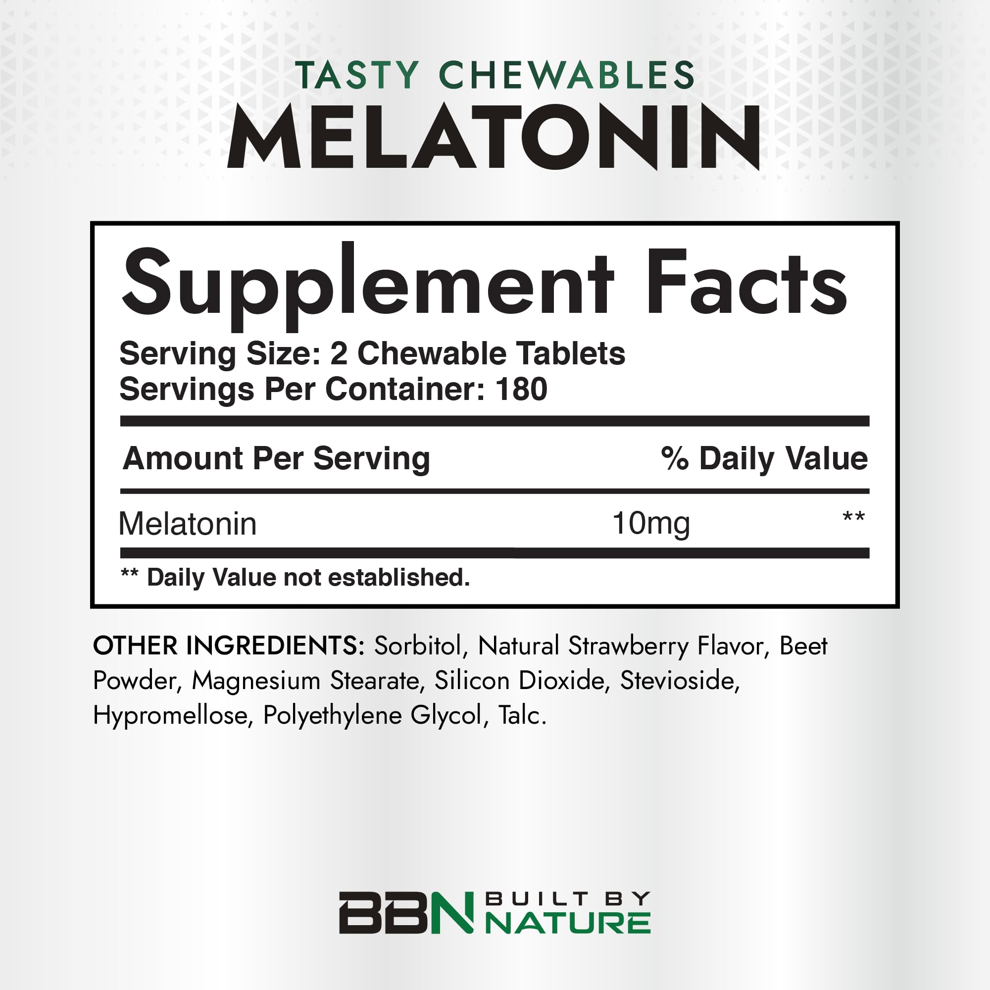 Format tablettes a mâcher rapide, Built by Nature Melatonine 10 mg.