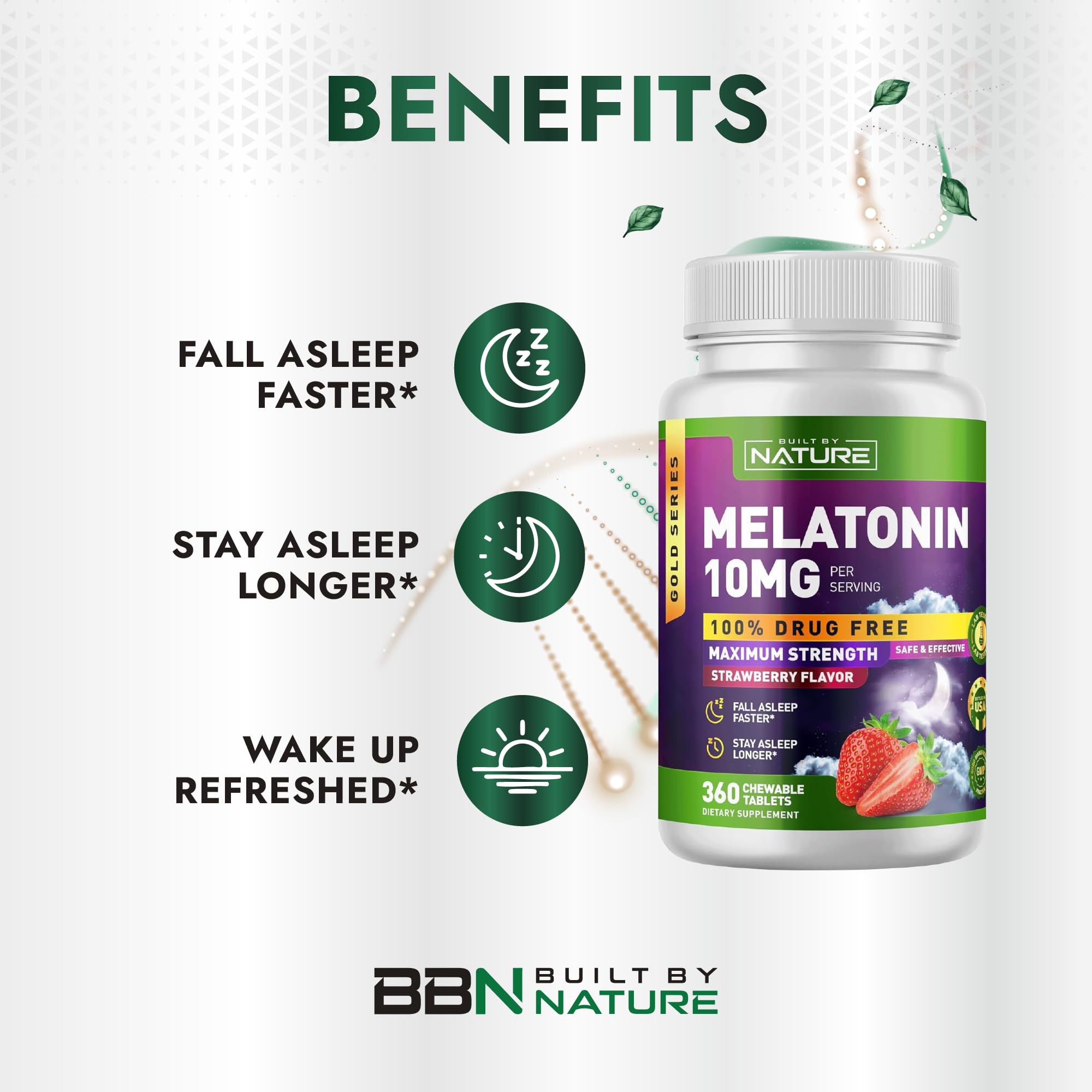 Tablettes fruits goût, melatonine 10 mg, douceur naturelle pour le sommeil.