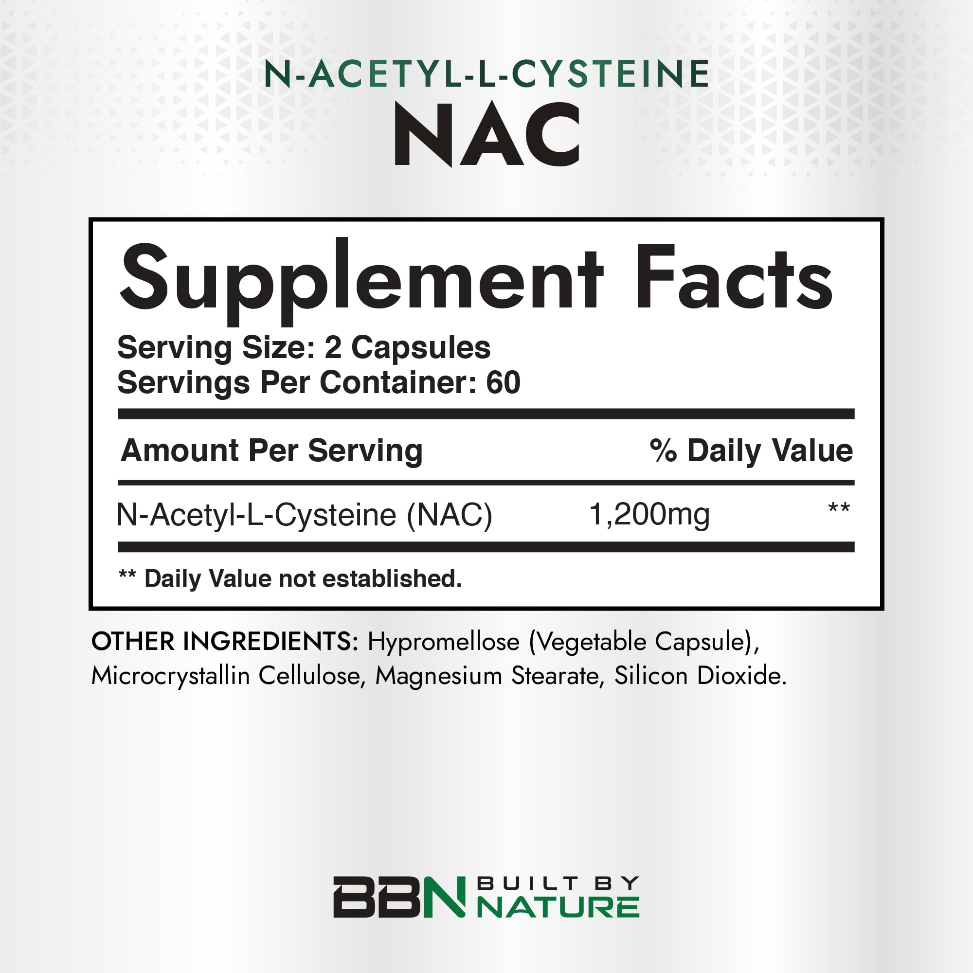 NAC Built by Nature – boîte et capsules visibles pour un dosage pratique.