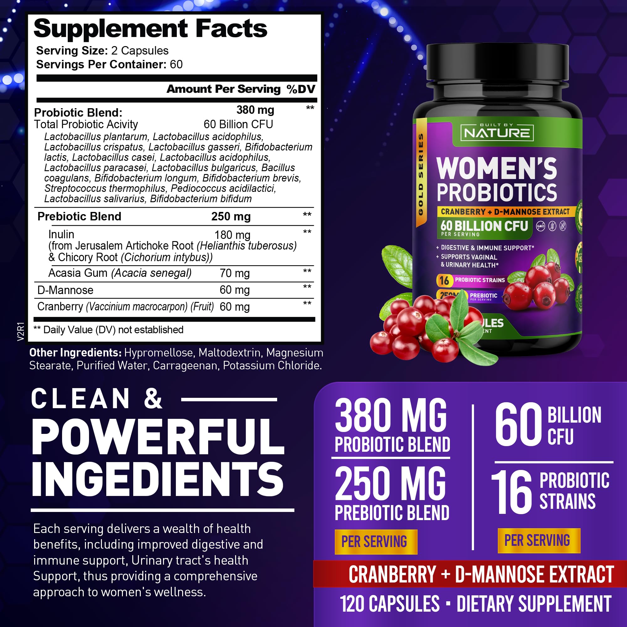 Built By Nature Probiotiques pour Femmes, 16 souches ciblées pour équilibre intestinal