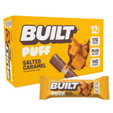 Built Bar Puffs Caramel Salé sur emballage, collation protéinée rapide