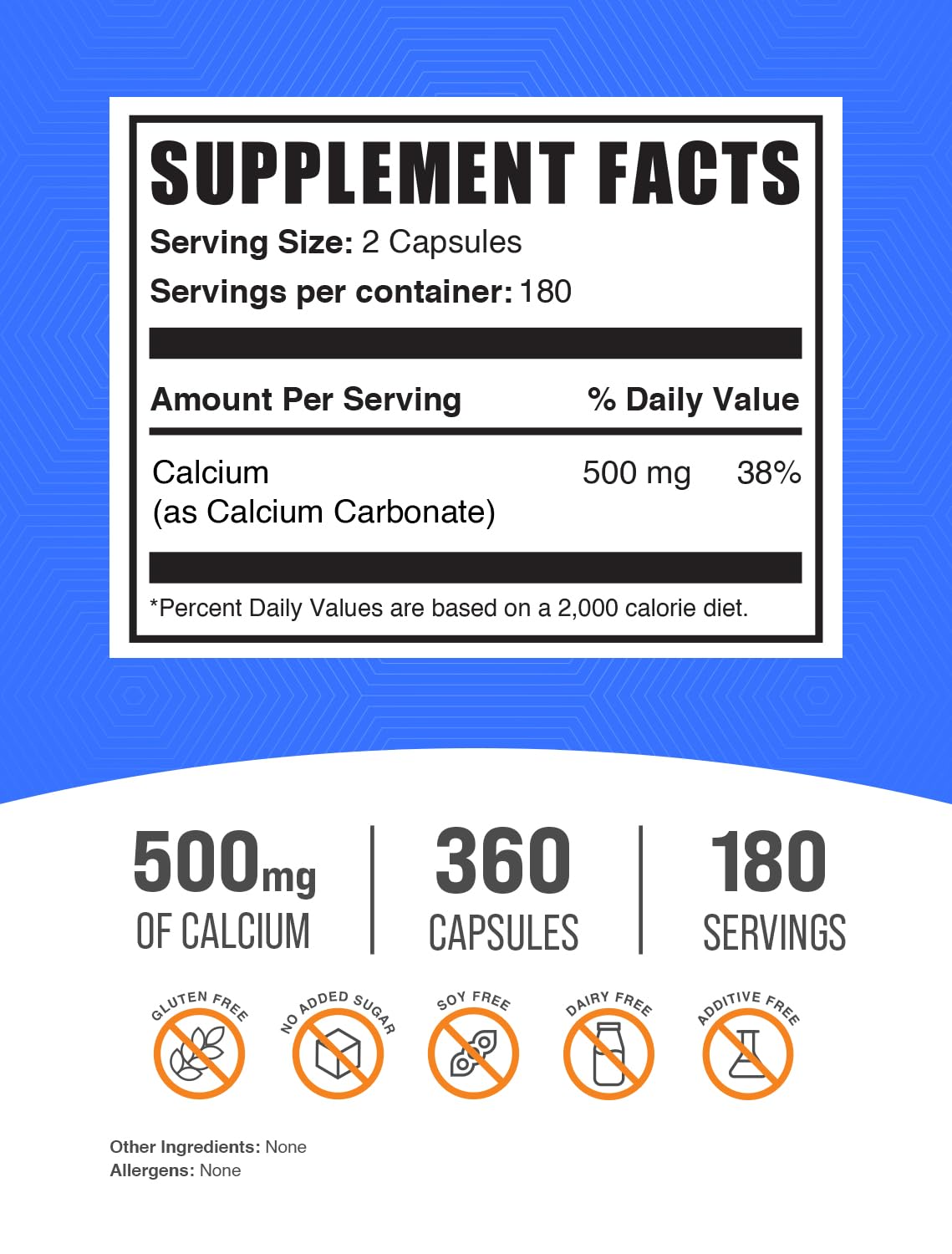 BulkSupplements Calcium Carbonate 500 mg, 2 capsules par prise, apport pratique et simple