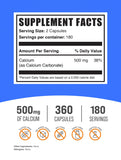BulkSupplements Calcium Carbonate 500 mg, 2 capsules par prise, apport pratique et simple
