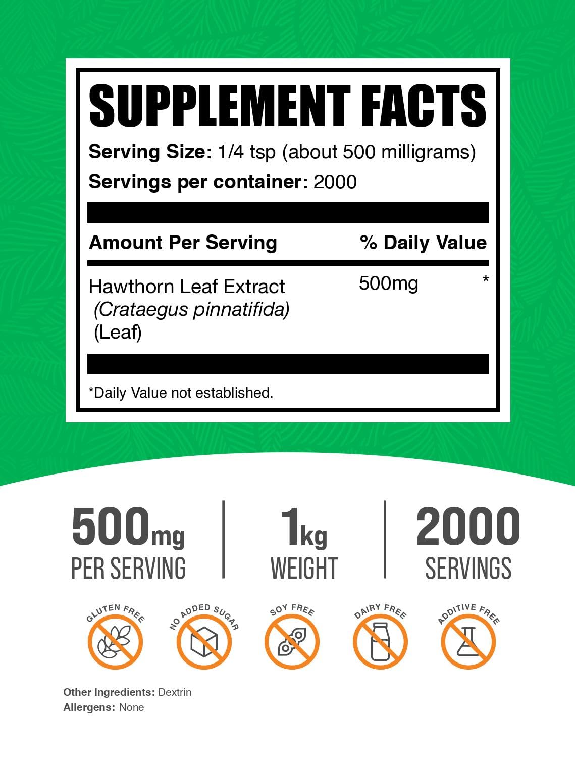 BulkSupplements poudre d'extrait feuille aubépine, doseur inclus, utilisation pratique au quotidien.