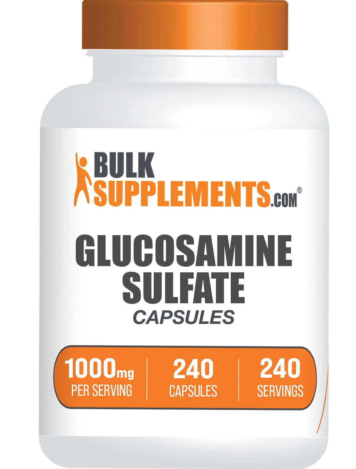 BulkSupplements Glucosamine Sulfate Capsules affichées en flacon, soutien potentiel des articulations.