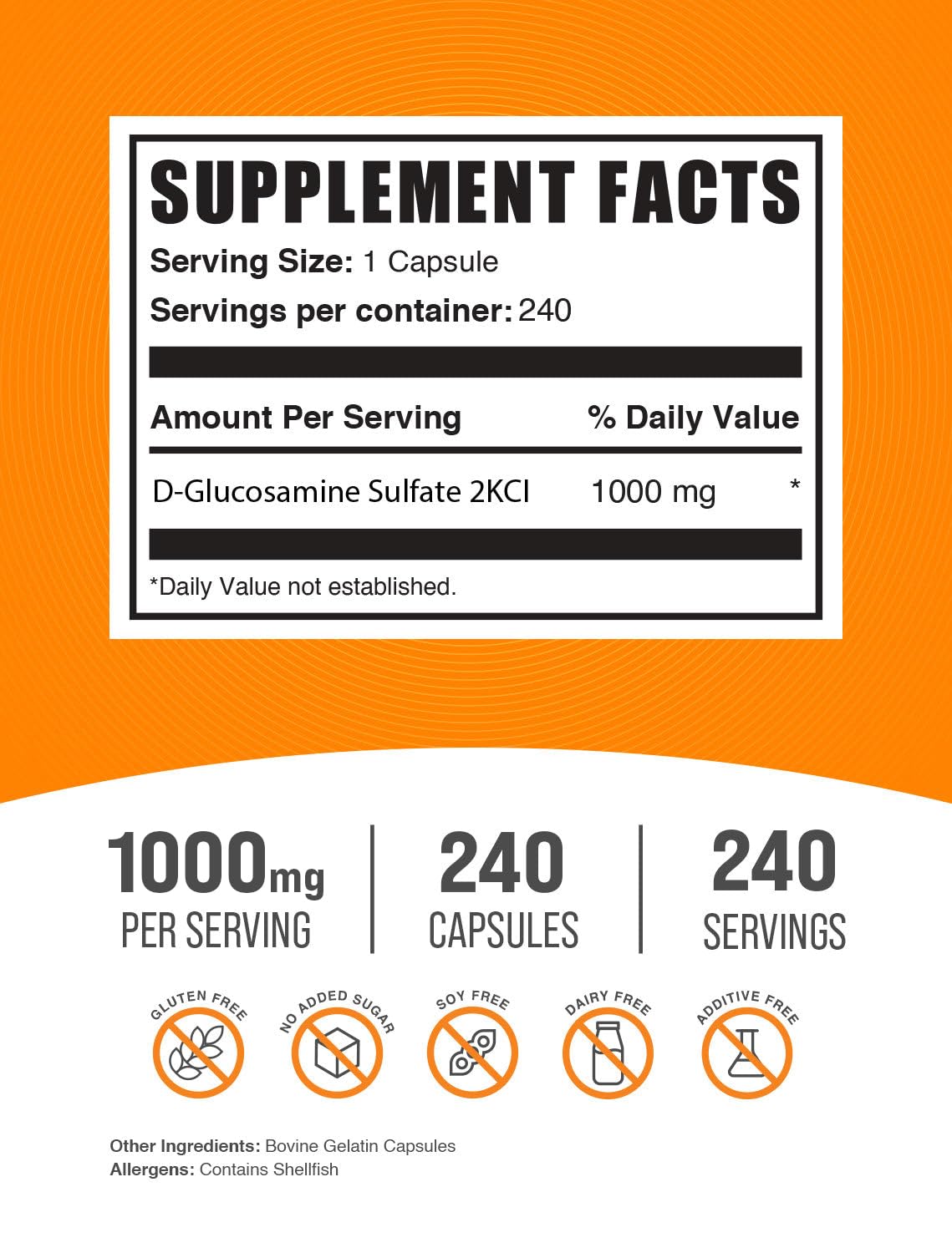 BulkSupplements Glucosamine Sulfate, gélules en gros plan, soutien possible des mouvements quotidiens.