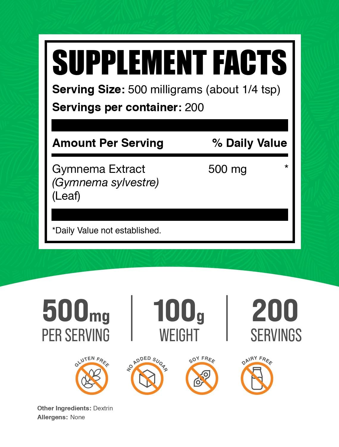 Doseur montre une portion de 500 mg pour Gymnema.