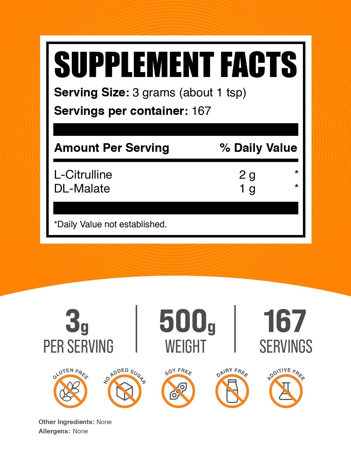 Bulksupplements L-Citrulline Malate 2:1 dose 3 g, idéale avant l'entraînement