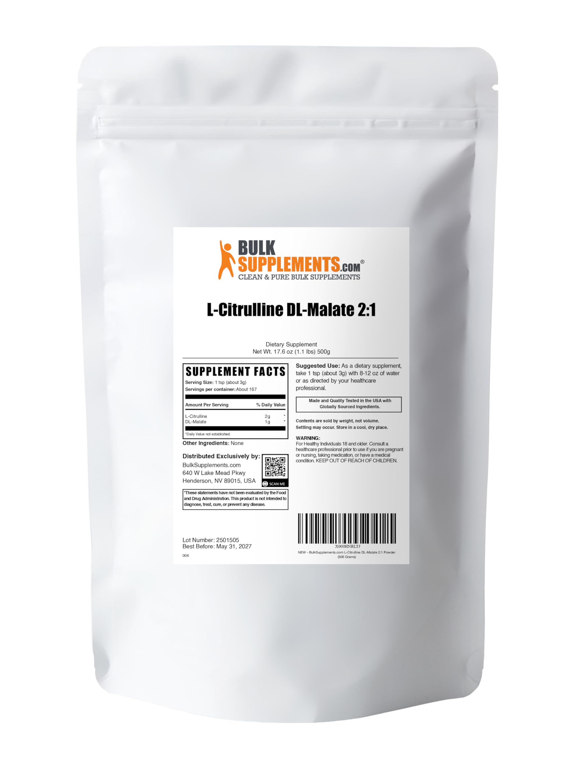 Bulksupplements L-Citrulline Malate 2:1 qualité et traçabilité