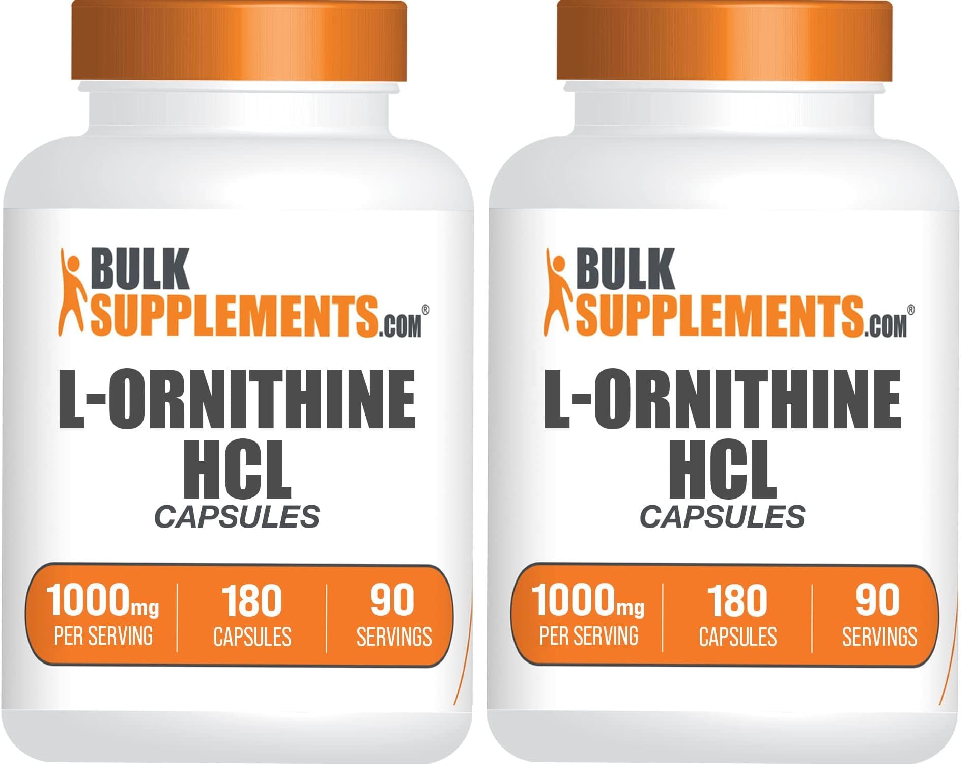 BulkSupplements L-Ornithine HCl capsules dans un flacon pratique.