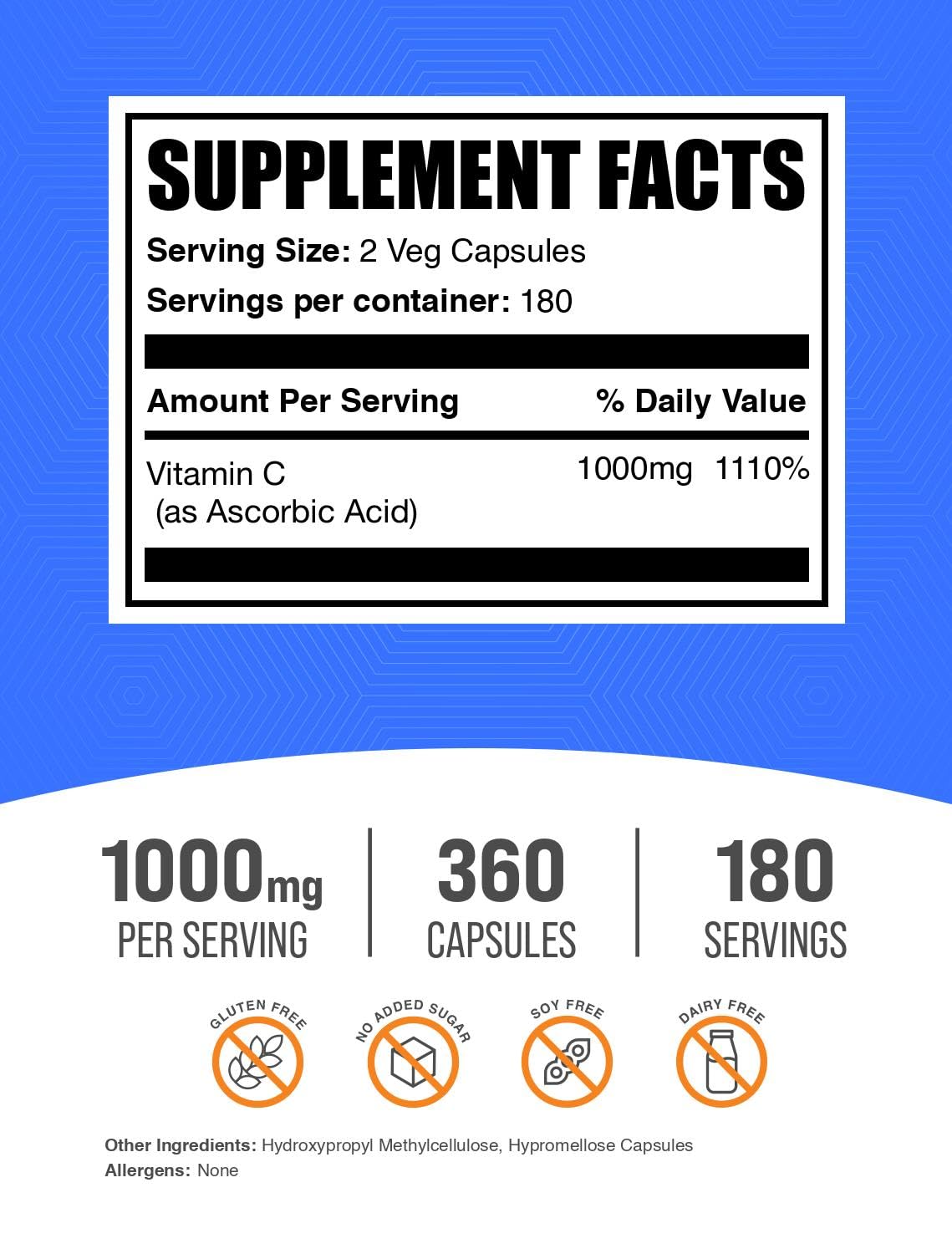 BulkSupplements pack 360 capsules, conditionnement pratique pour une routine prolongée.