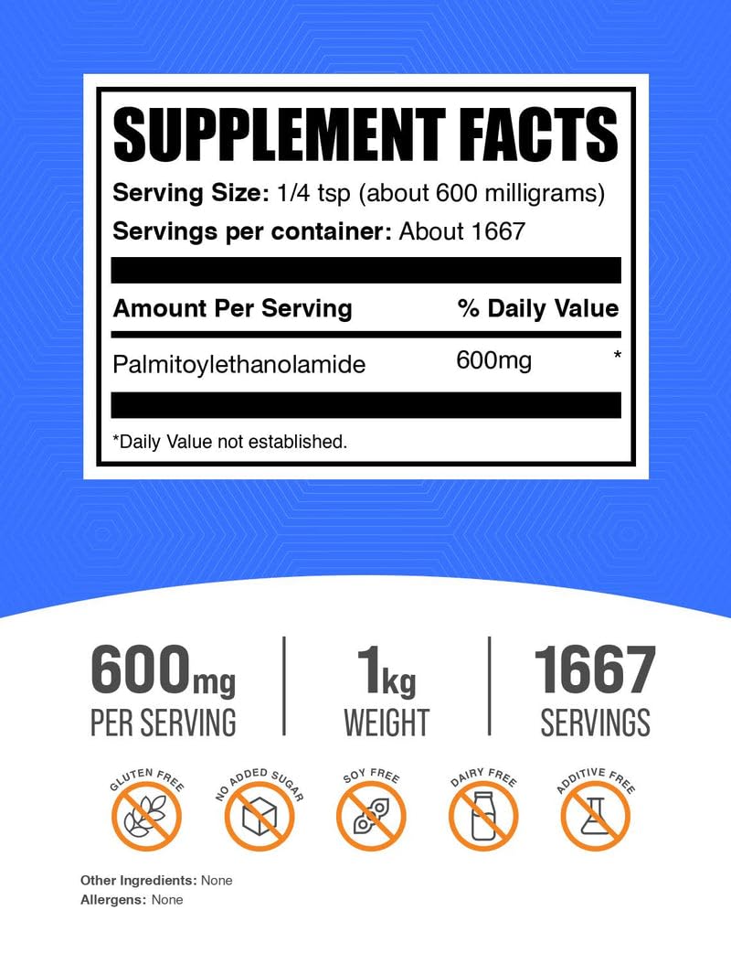 Poudre Palmitoylethanolamide BulkSupplements, dose précise facile à mesurer